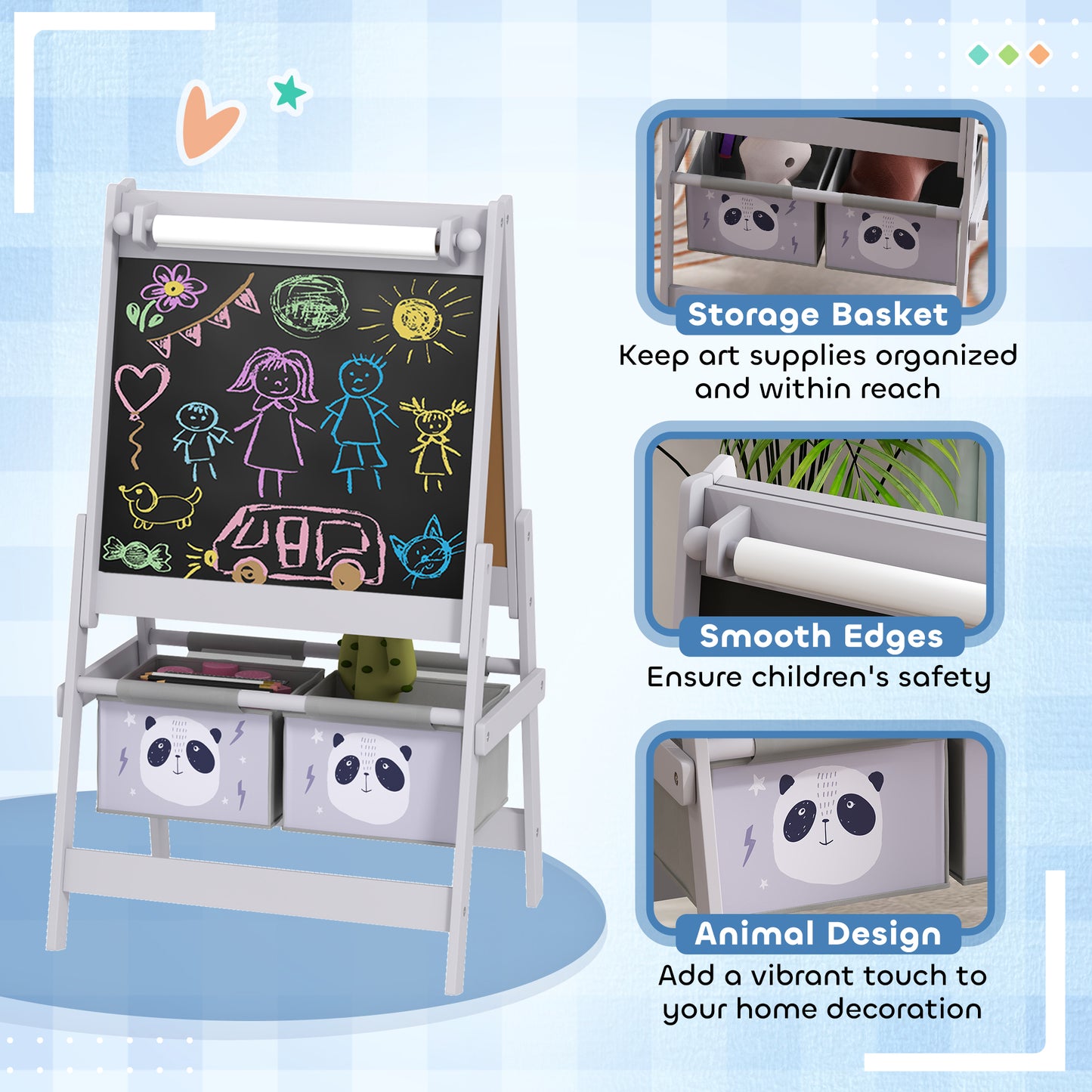 Kids Table and Chairs, Kids Storage Unit and Kids Easel Set