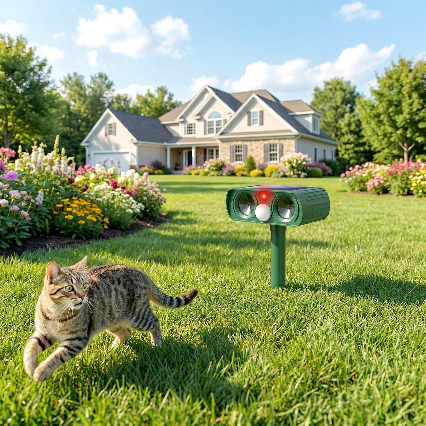 Ultrasonic Cat Repellent, PIR Motion Sensor 110°, LED Flash