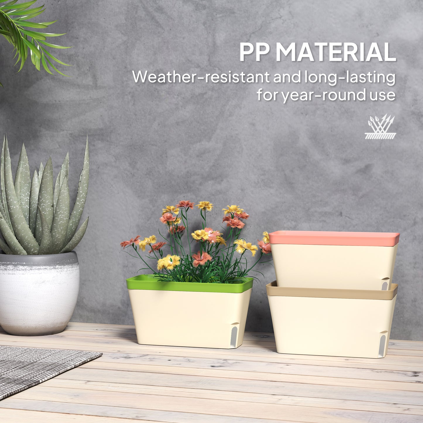 Set of 3 Self Watering Plant Pots Outdoor