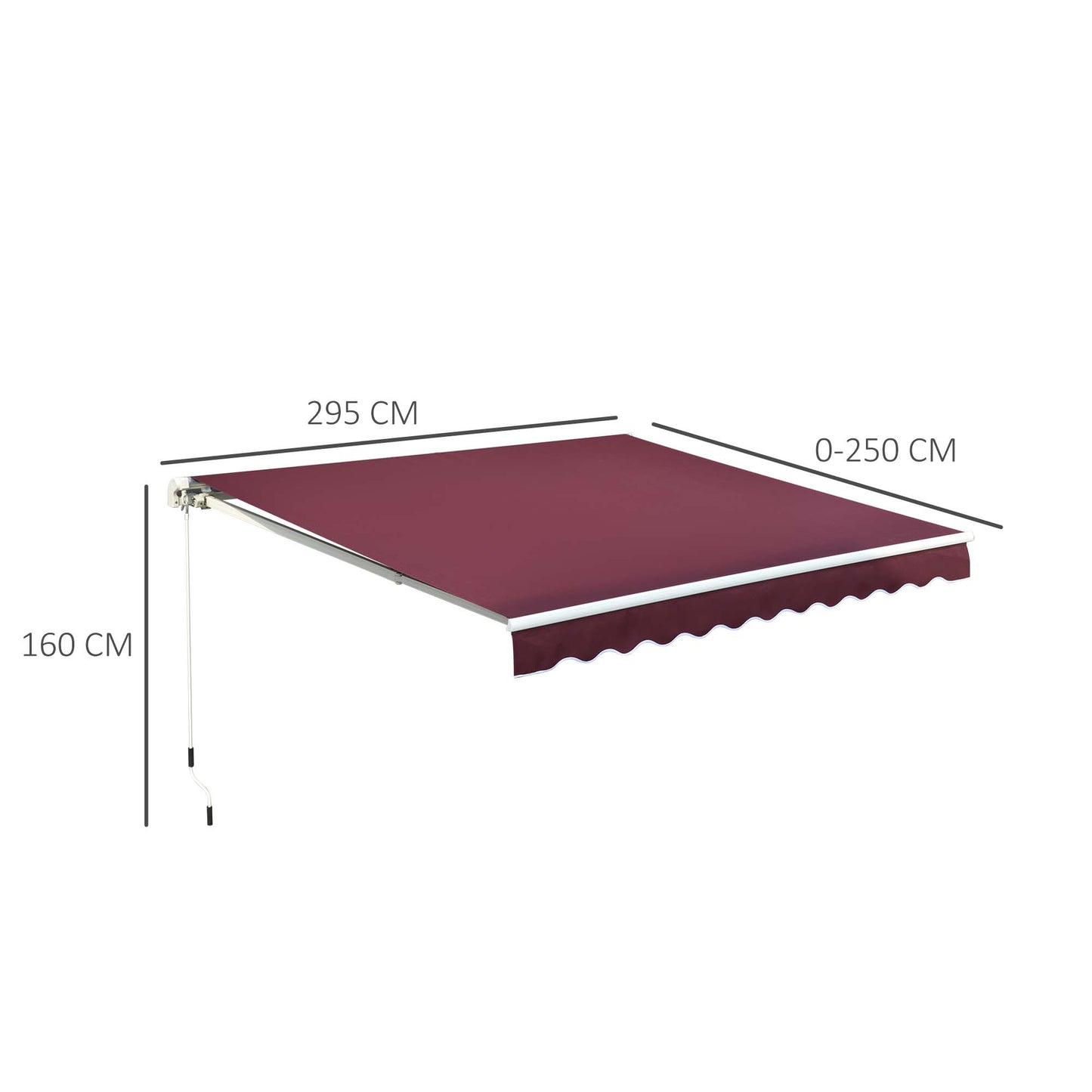 3 x 2.5m Manual Retractable Awning for Patio 45-75° Sun Canopy