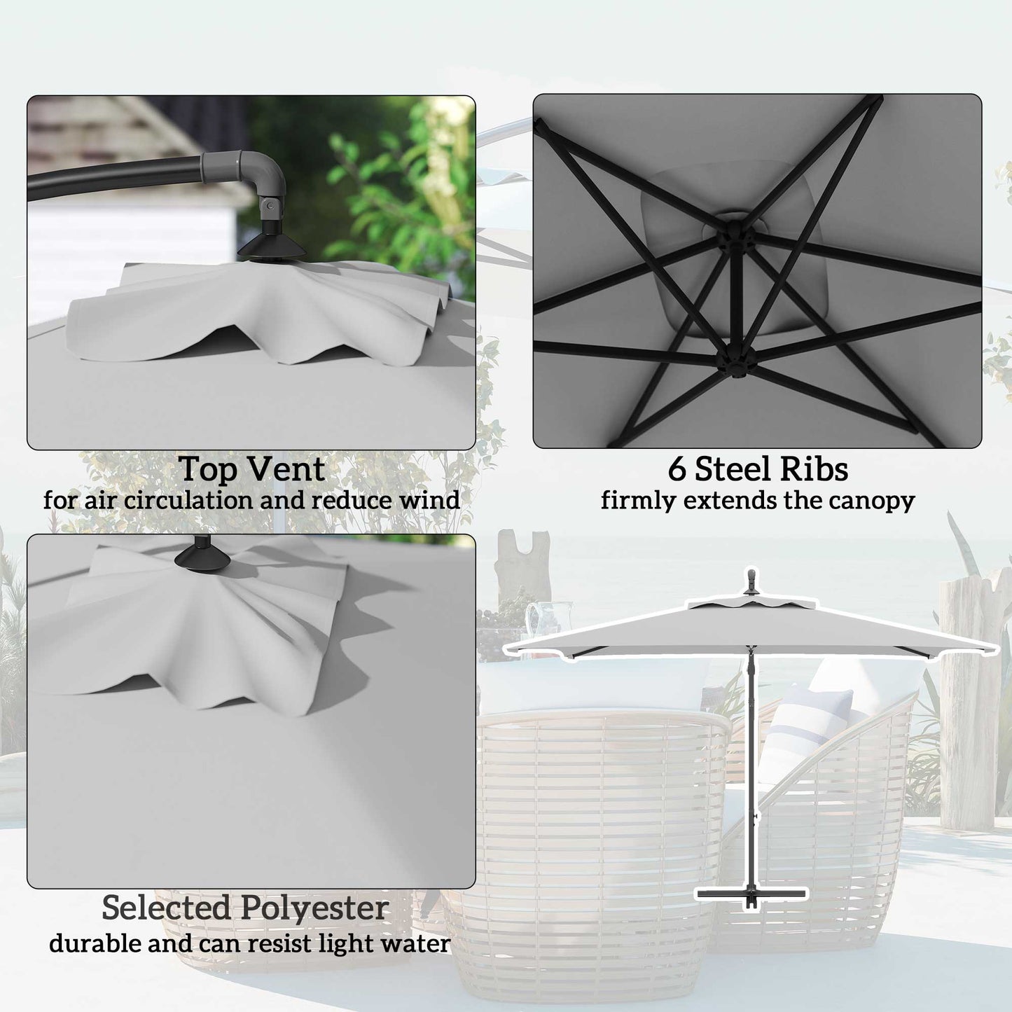 3(m) Cantilever Overhanging Parasol, with Cross Base