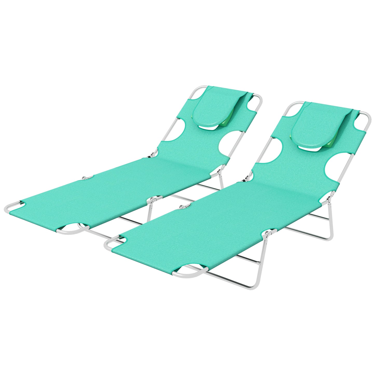 Foldable Sun Lounger Set of 2 with Reading Hole