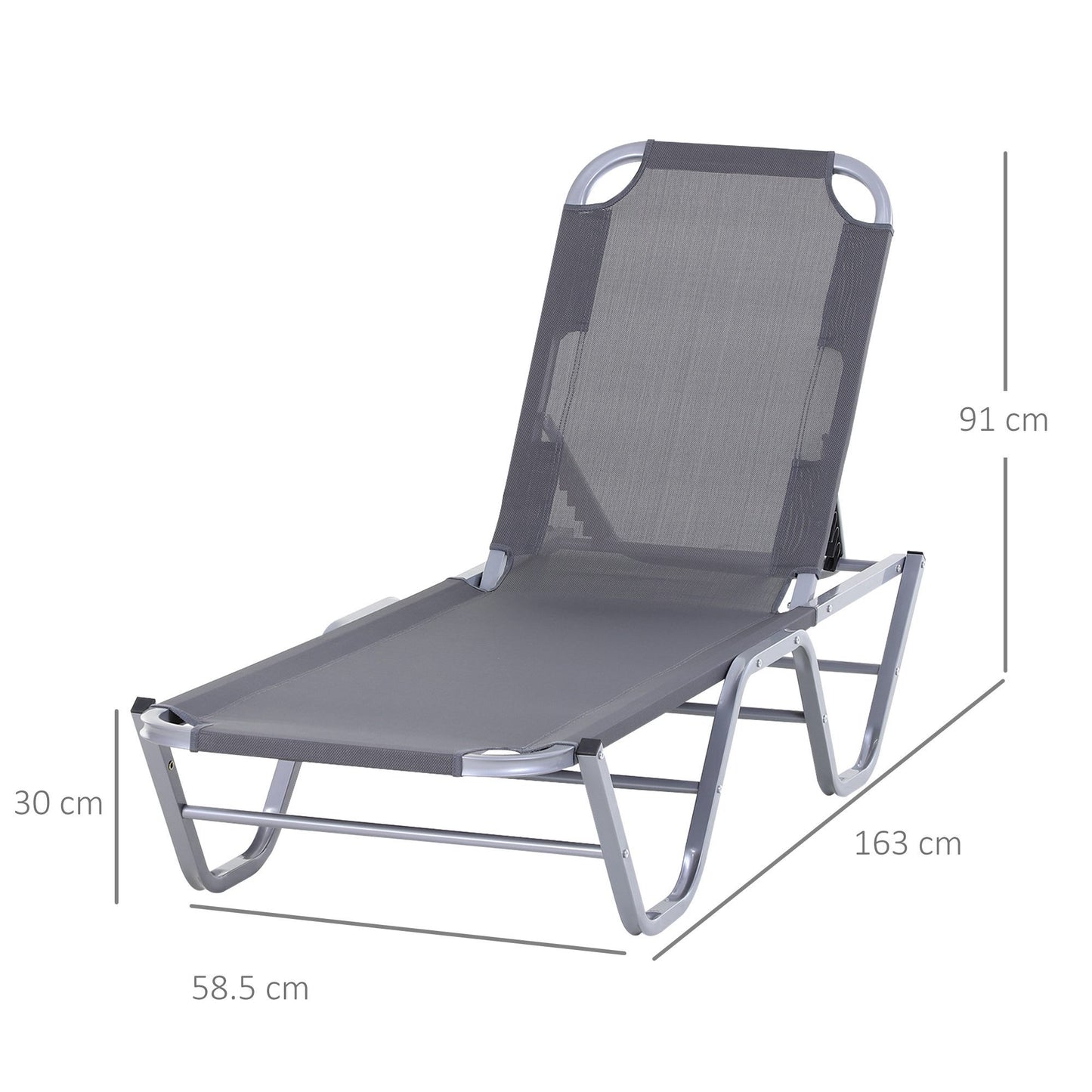 Sun Lounger Relaxer Recliner w/ 5-Position Adjustable Backrest Pool