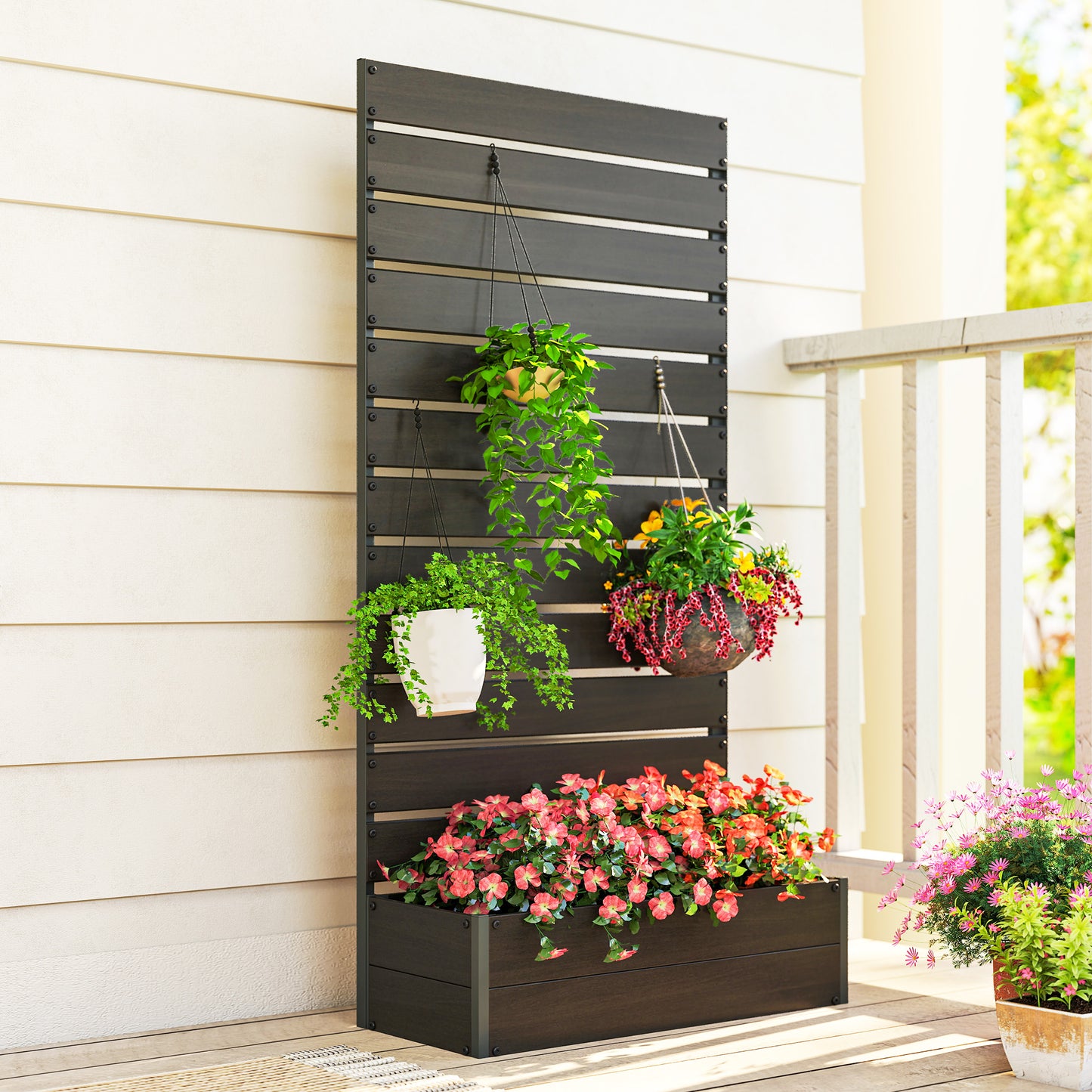 Raised Bed for Garden, Planter with Trellis for Climbing Plants