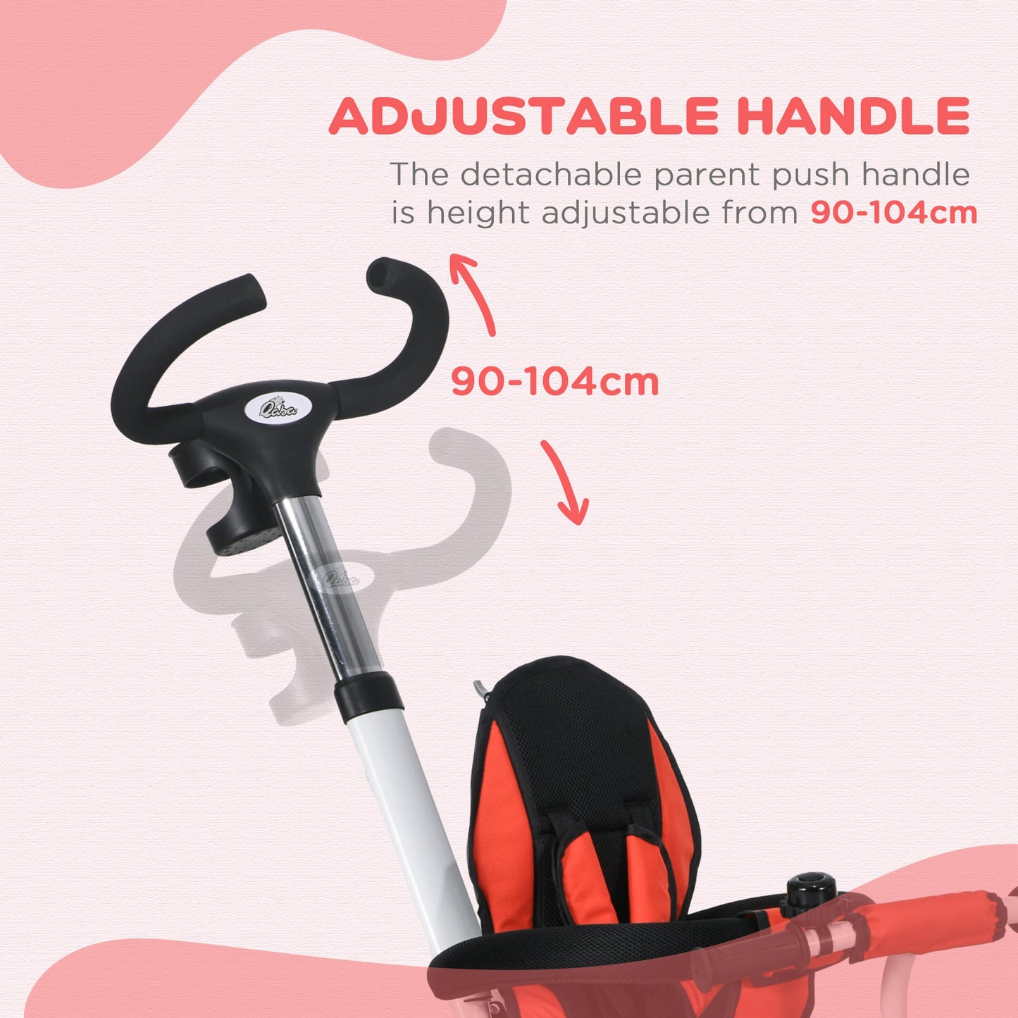 Metal Frame 6 in 1 Baby Push Tricycle with Parent Handle