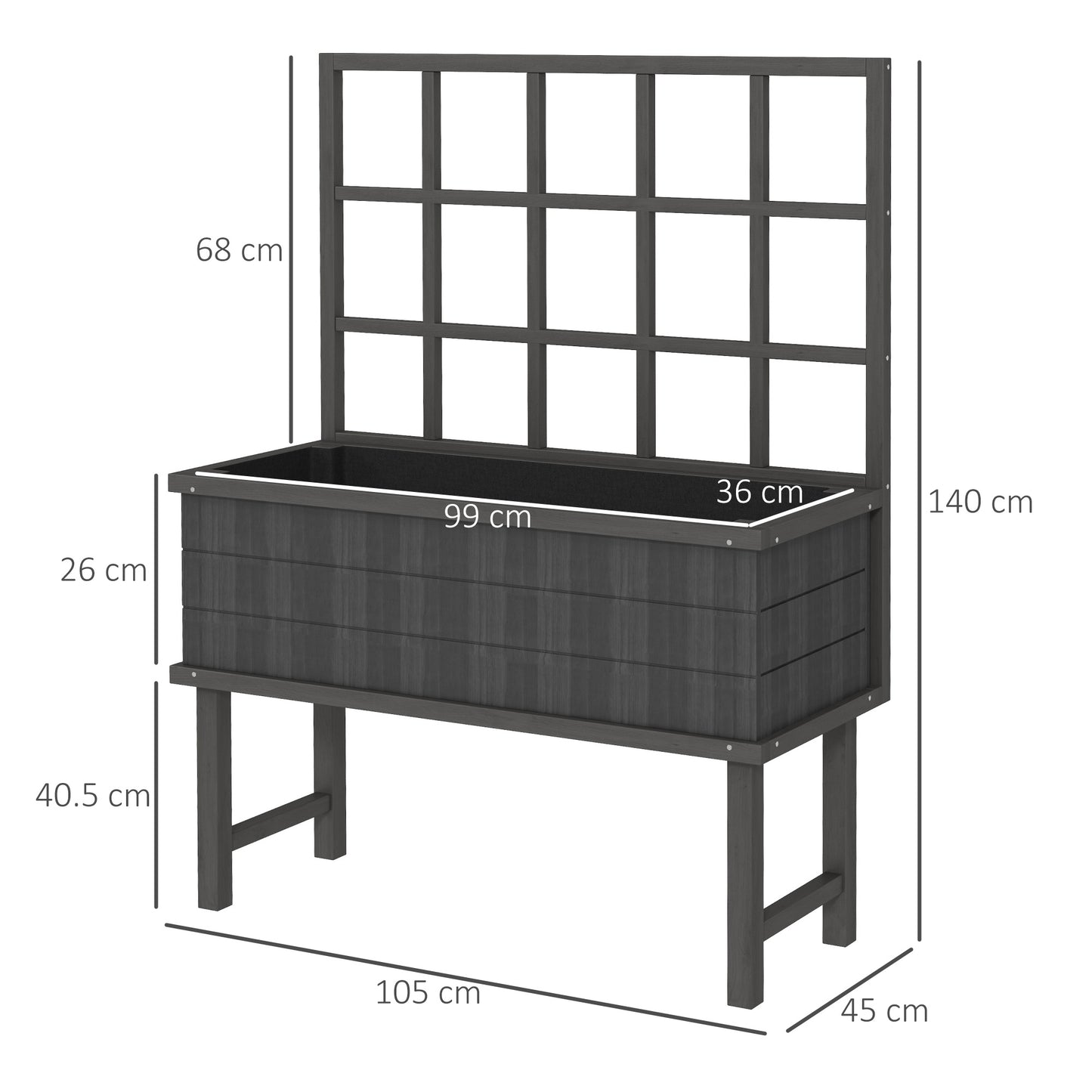 45 x 105cm Wooden Garden Planter, with Trellis