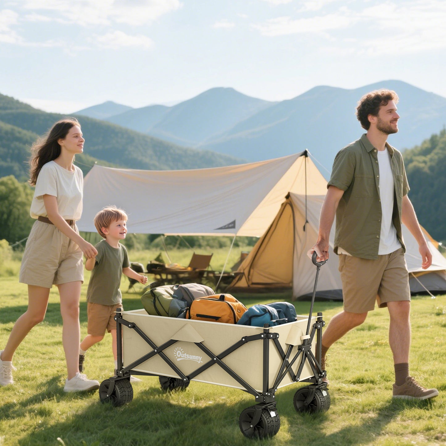 Folding Garden Trolley, Outdoor Wagon Cart with Carry Bag, for Beach