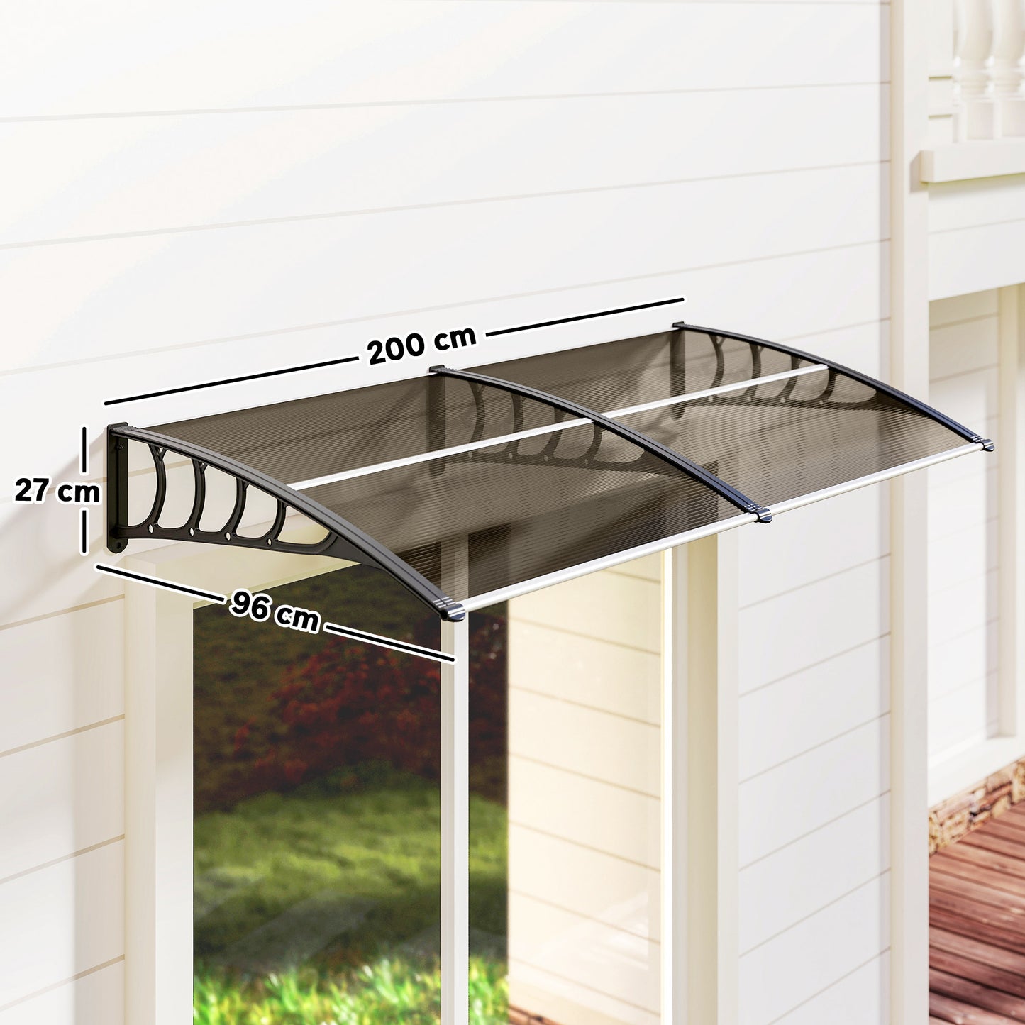 Front Door Canopy, Outdoor Awning, Rain Shelter, 200 x 96cm
