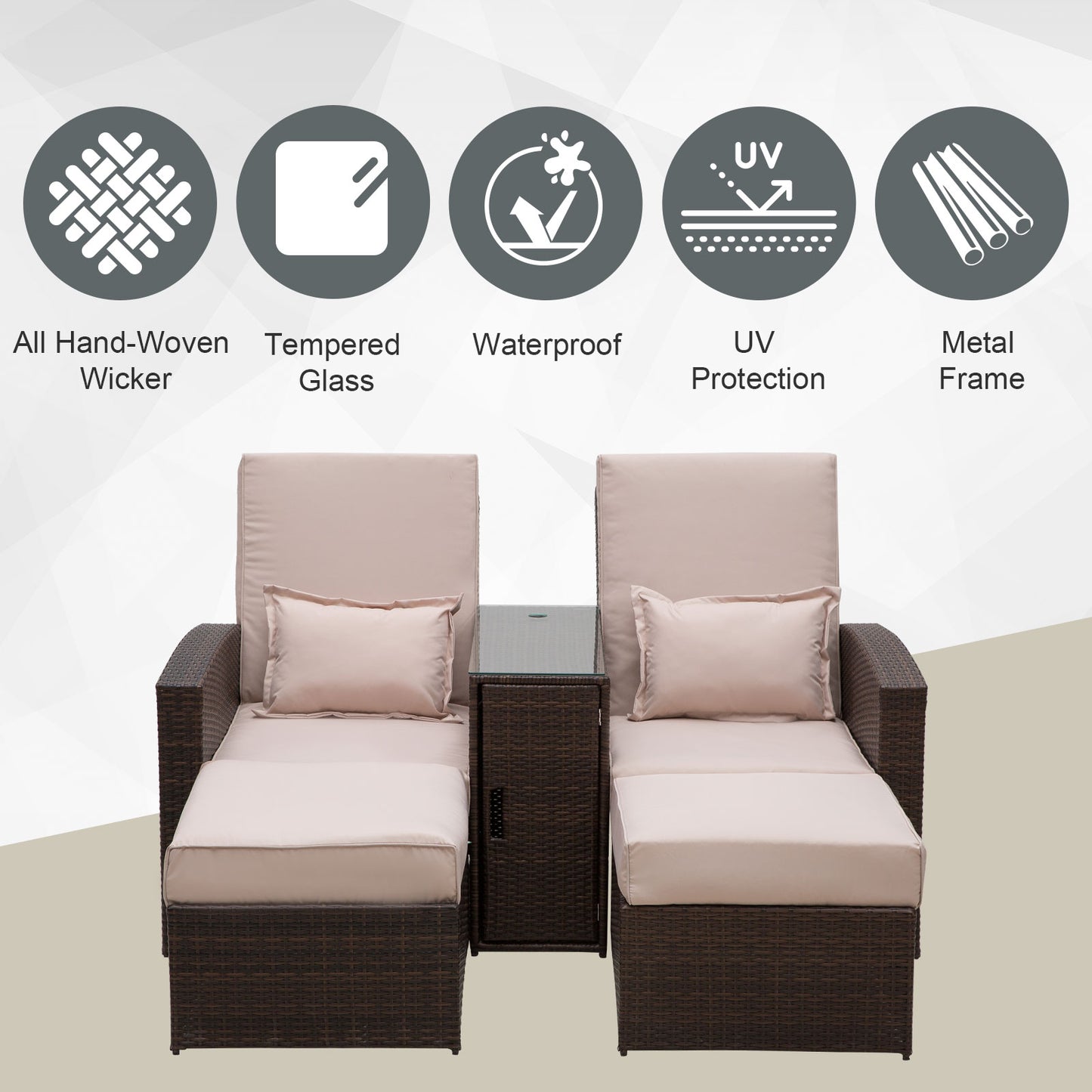 2-Seater Rattan Sofa Lounger Set