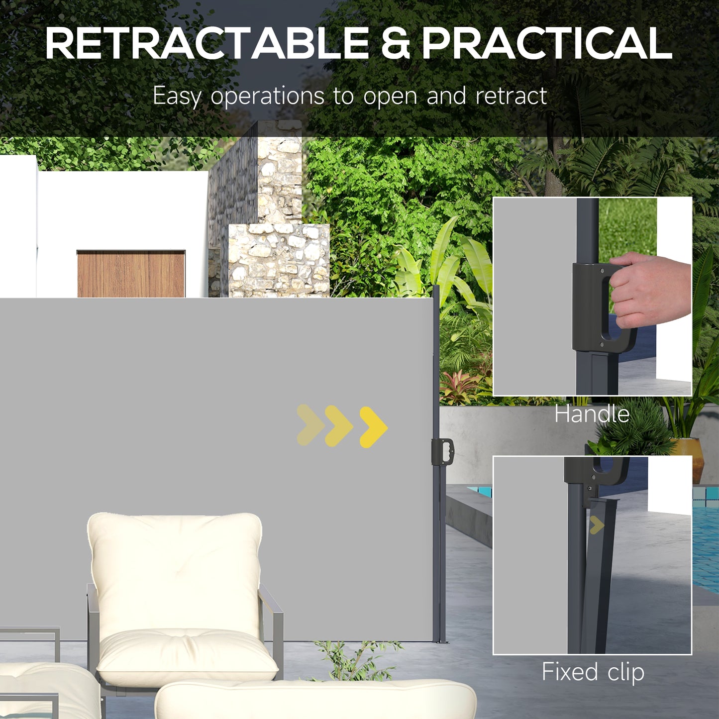 Retractable Side Awning, Outdoor Privacy Screen for Garden, Hot Tub