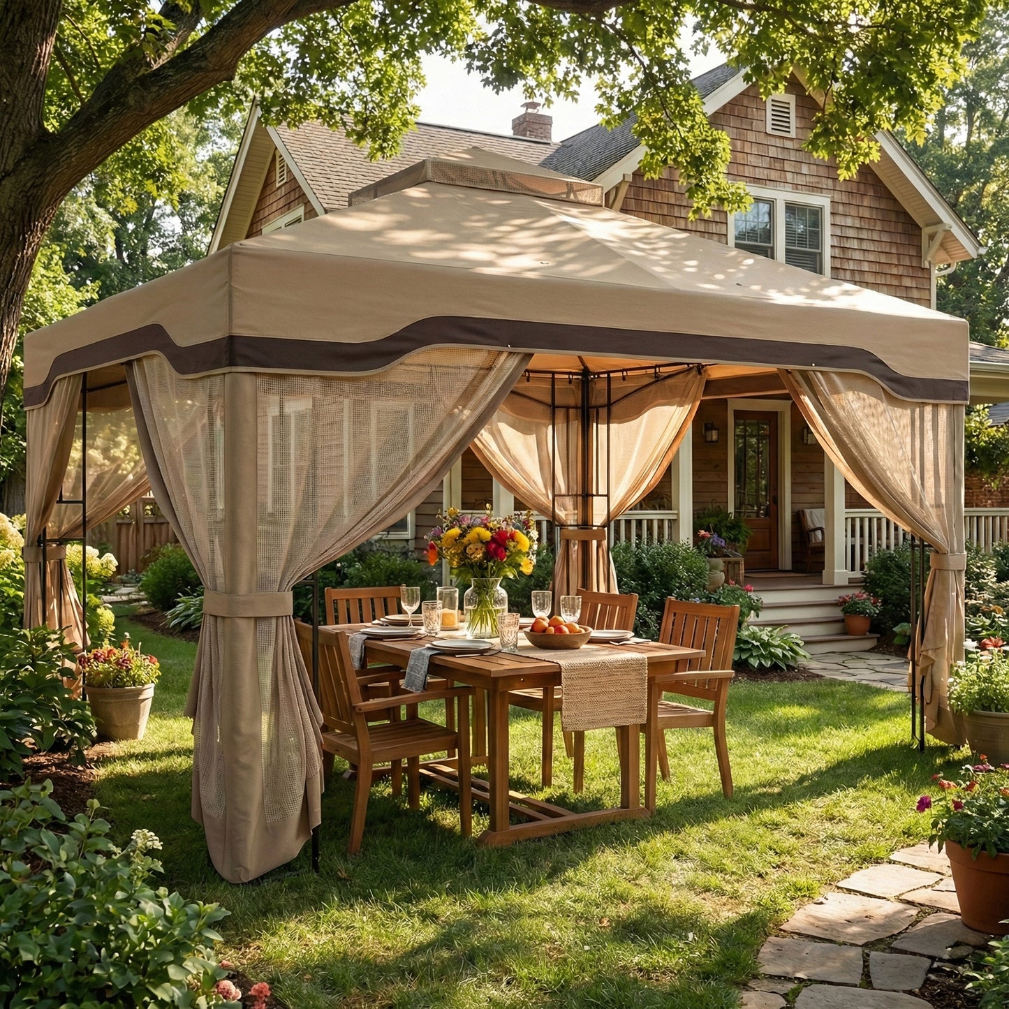 3 x 3.6 m Outdoor Garden Gazebo with Post Shelves