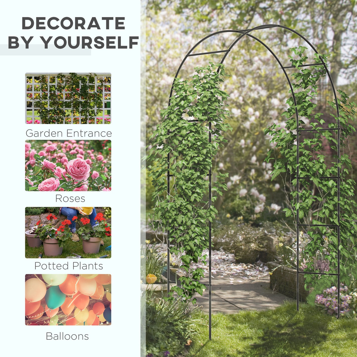 Outdoor Garden Arch, Metal Garden Arbor for Climbing Plants, Roses