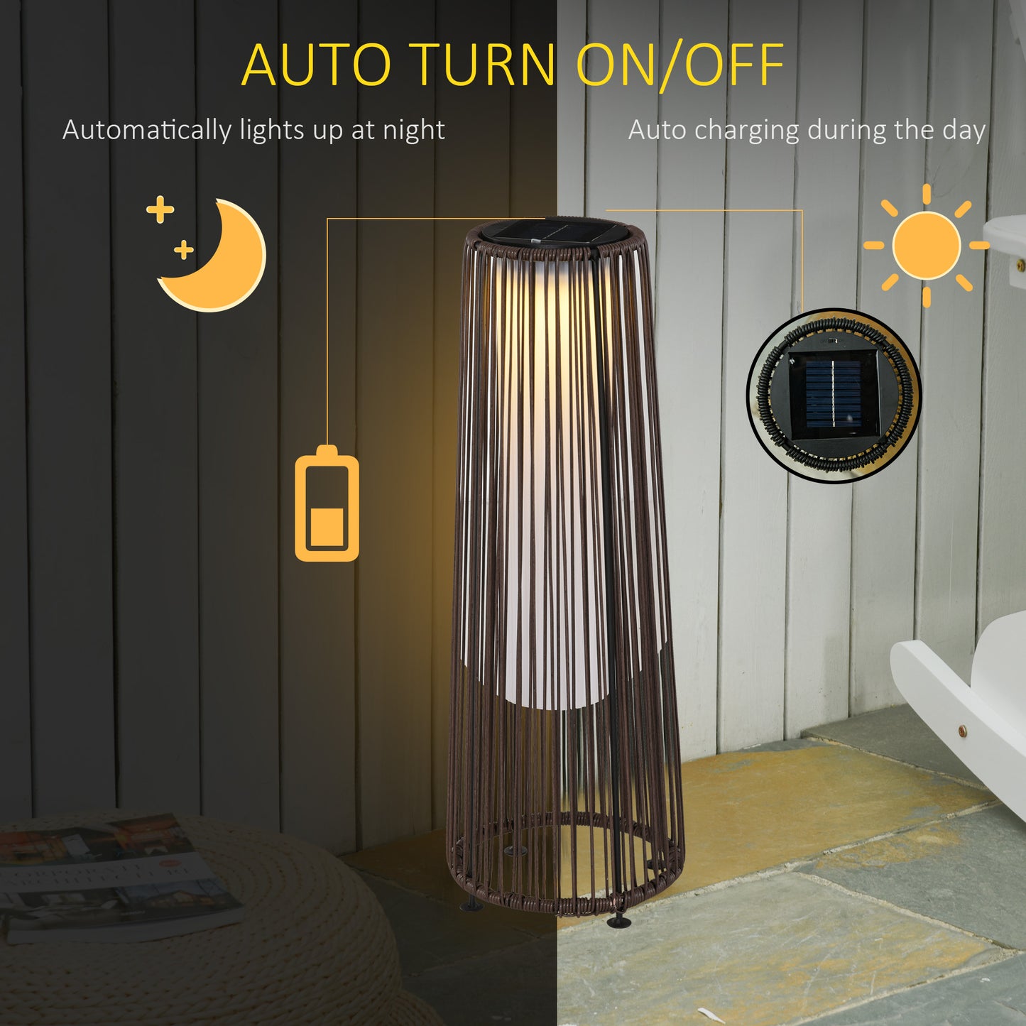 Patio Garden PE Rattan Solar Lights Woven Resin Wicker Lantern Auto
