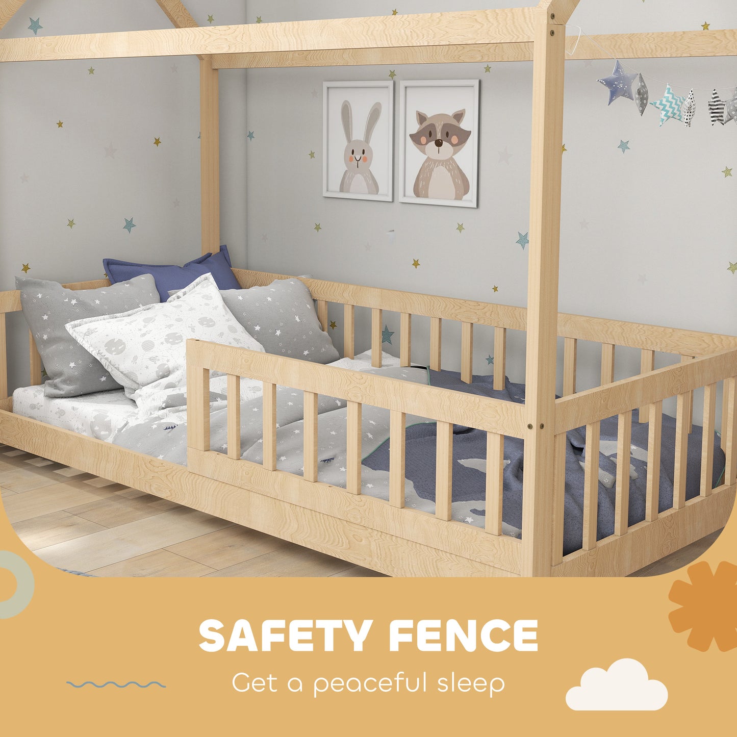 House-Shaped Kids Bed Frame with Guard Rails