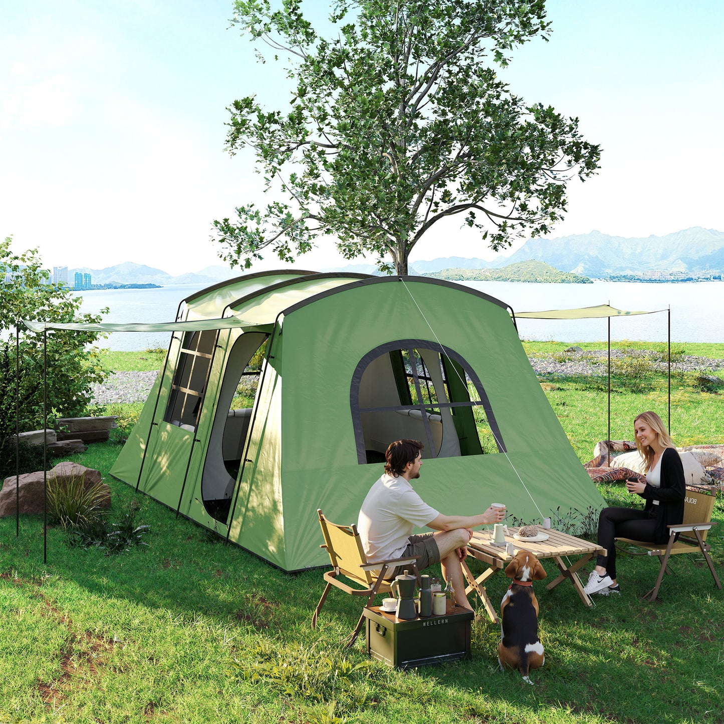 4 Man Tunnel Tent, Family Camping Tent with Porch