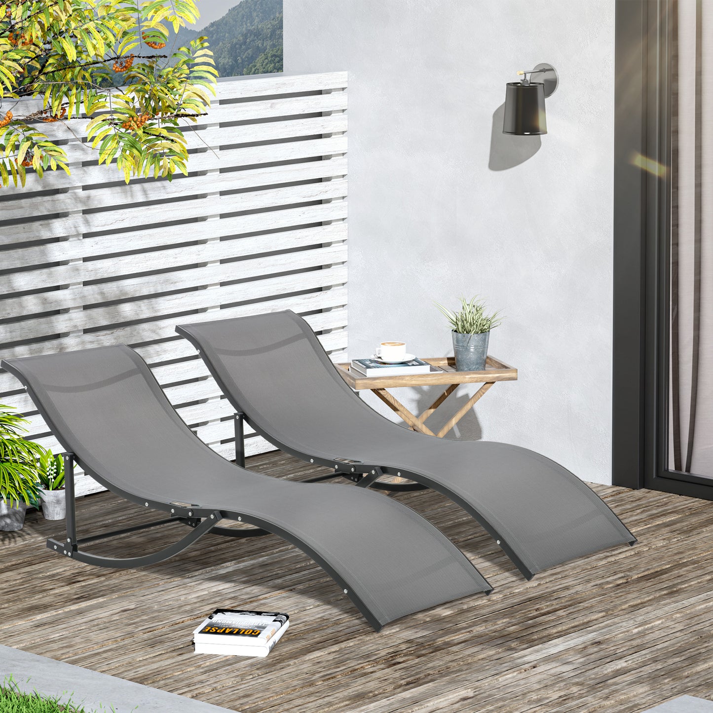 Set of 2 S-shaped Foldable Lounge Chair Sun Lounger Reclining