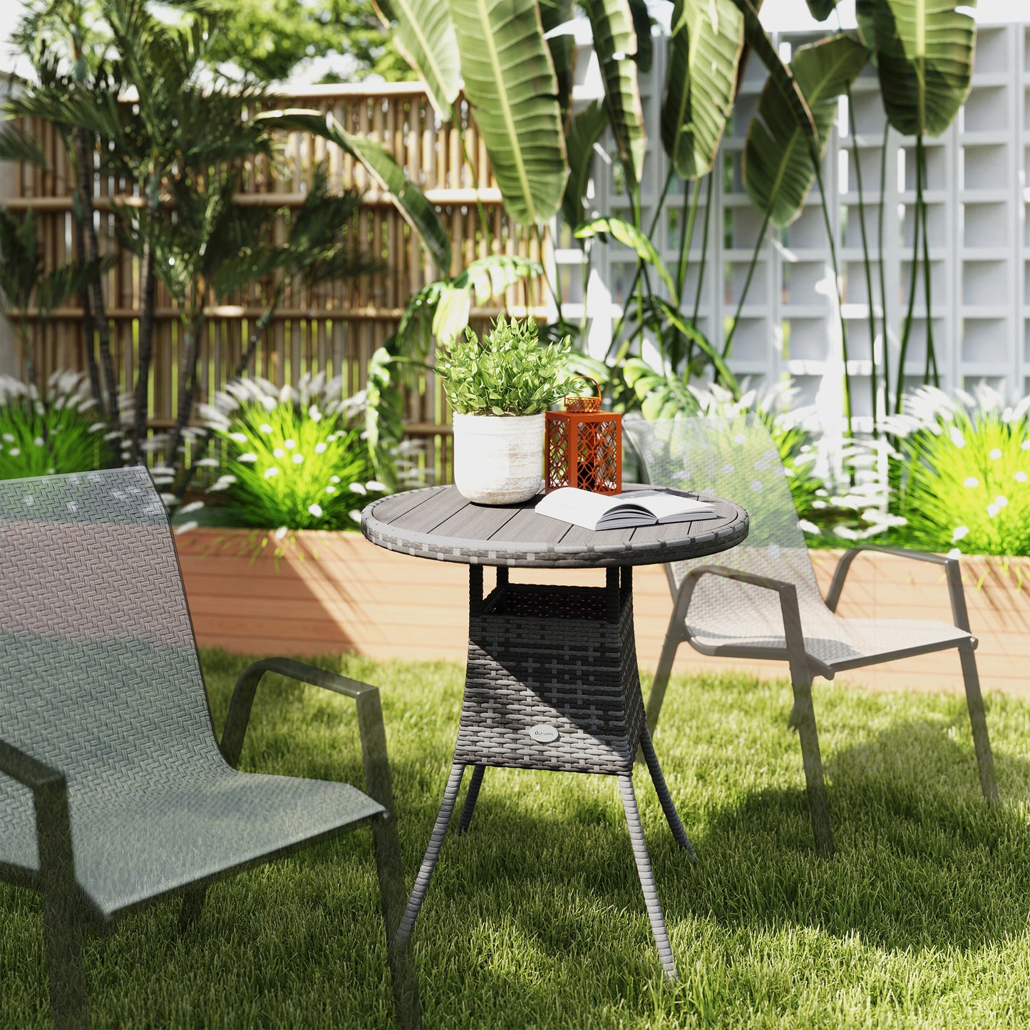 70 cm Wood-Effect Rattan Garden Table