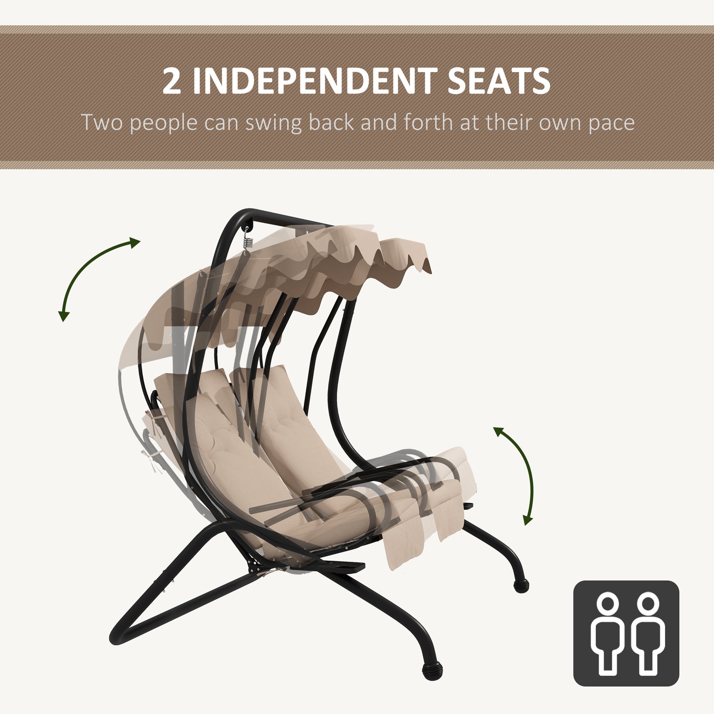 Two-Seat Garden Swing Chair, with Protective Canopy