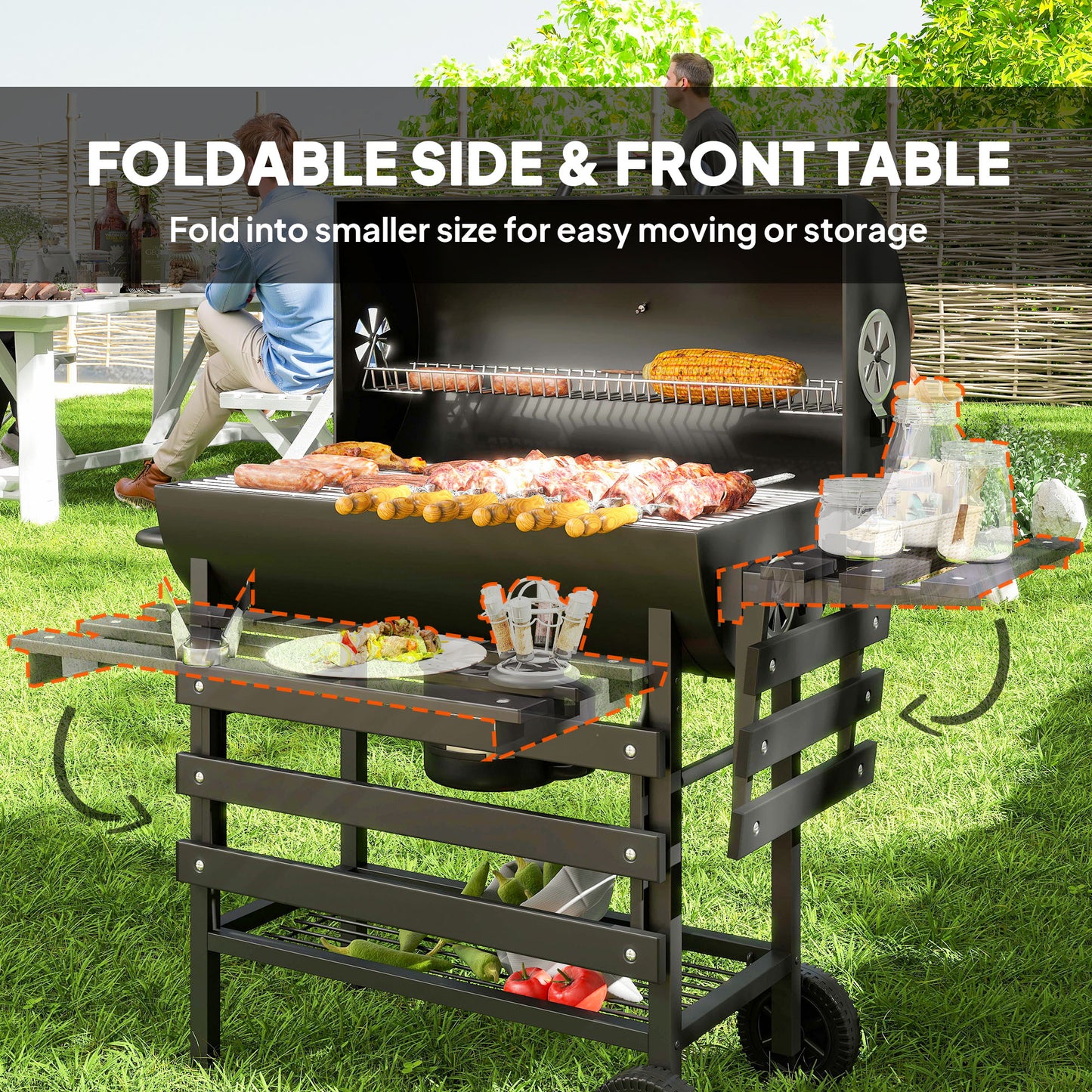 Charcoal BBQ Grill with Foldable Front Side Shelf