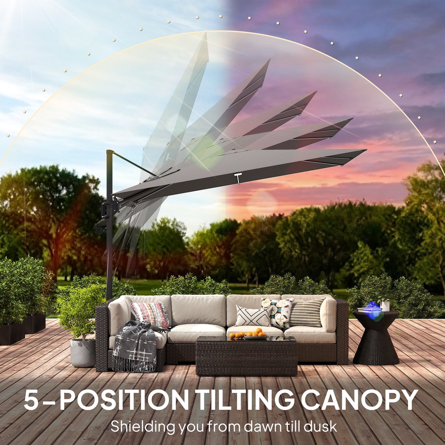 3 x 3 m Garden Cantilever Parasol w/ Light, Cover