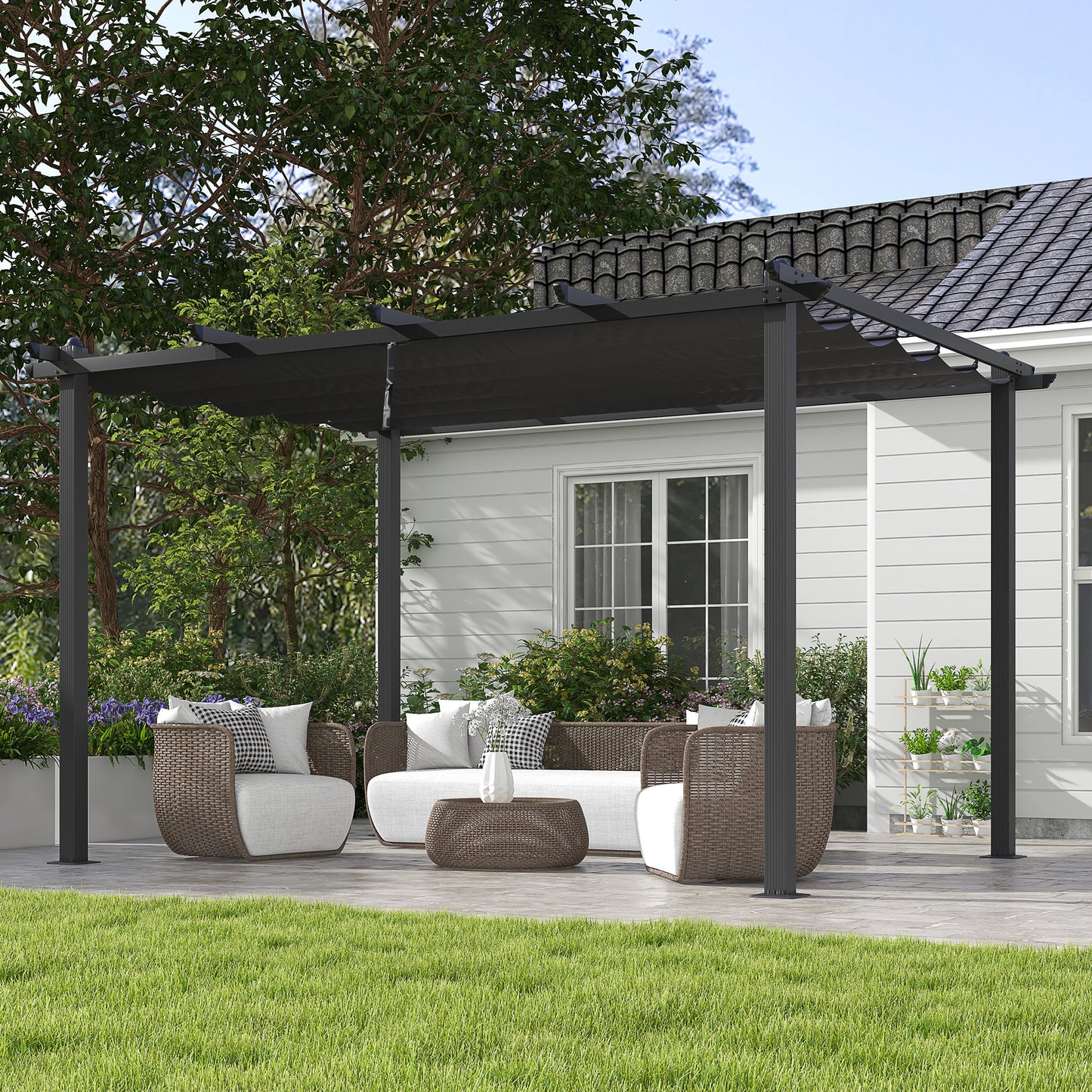3 x 4m Aluminium Pergola, with Retractable Roof