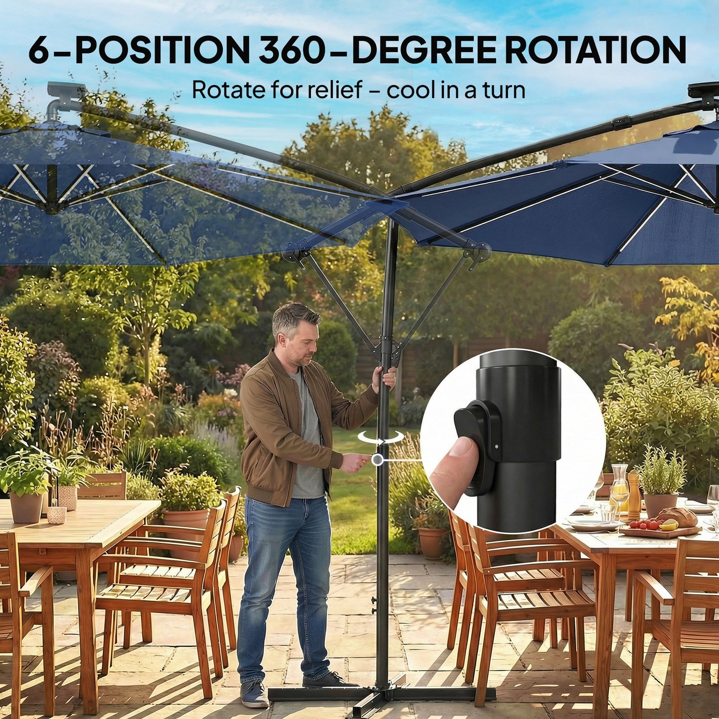 3 m Garden Cantilever Parasol with LED Solar Light