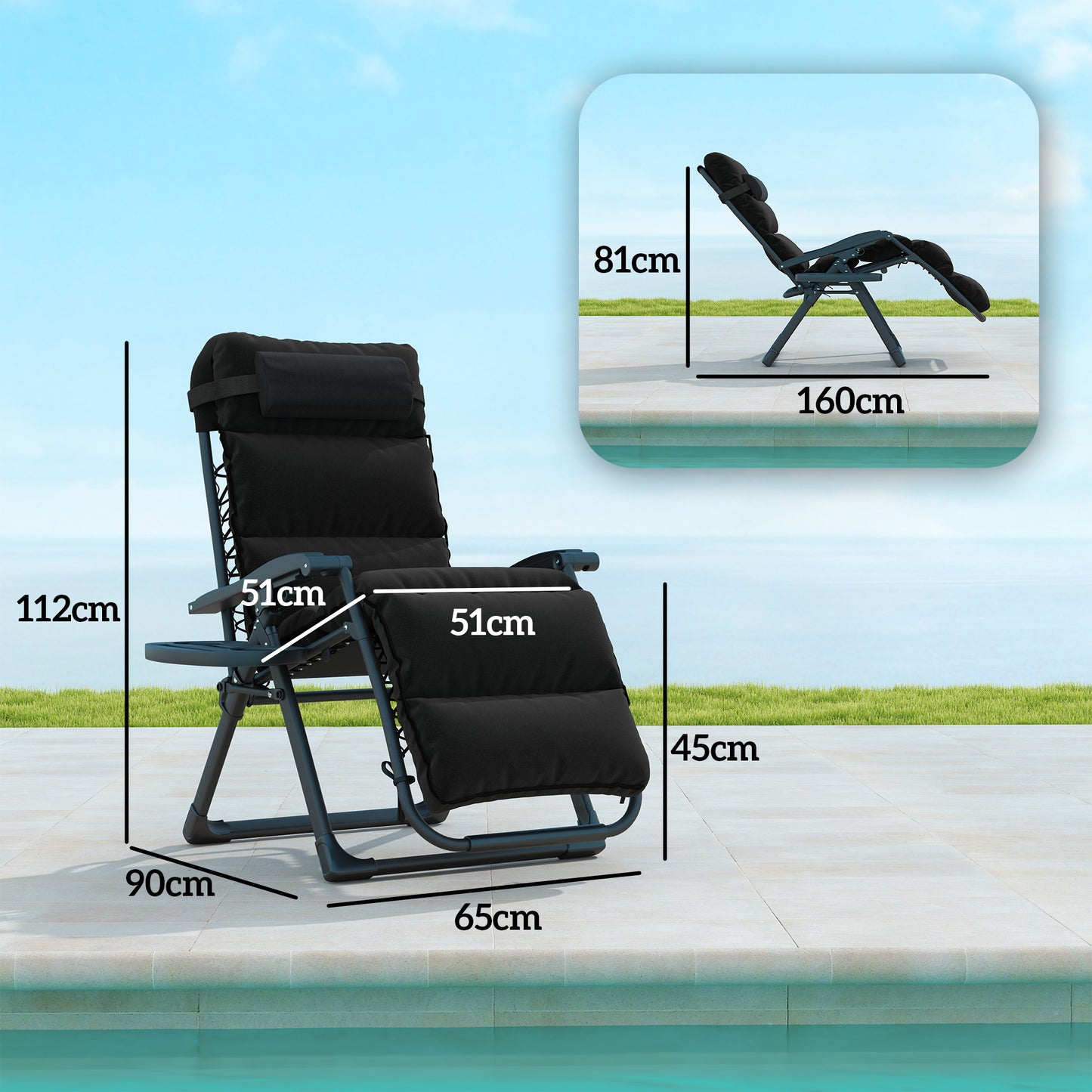 Set of Two Reclining Sun Loungers, with Cushion