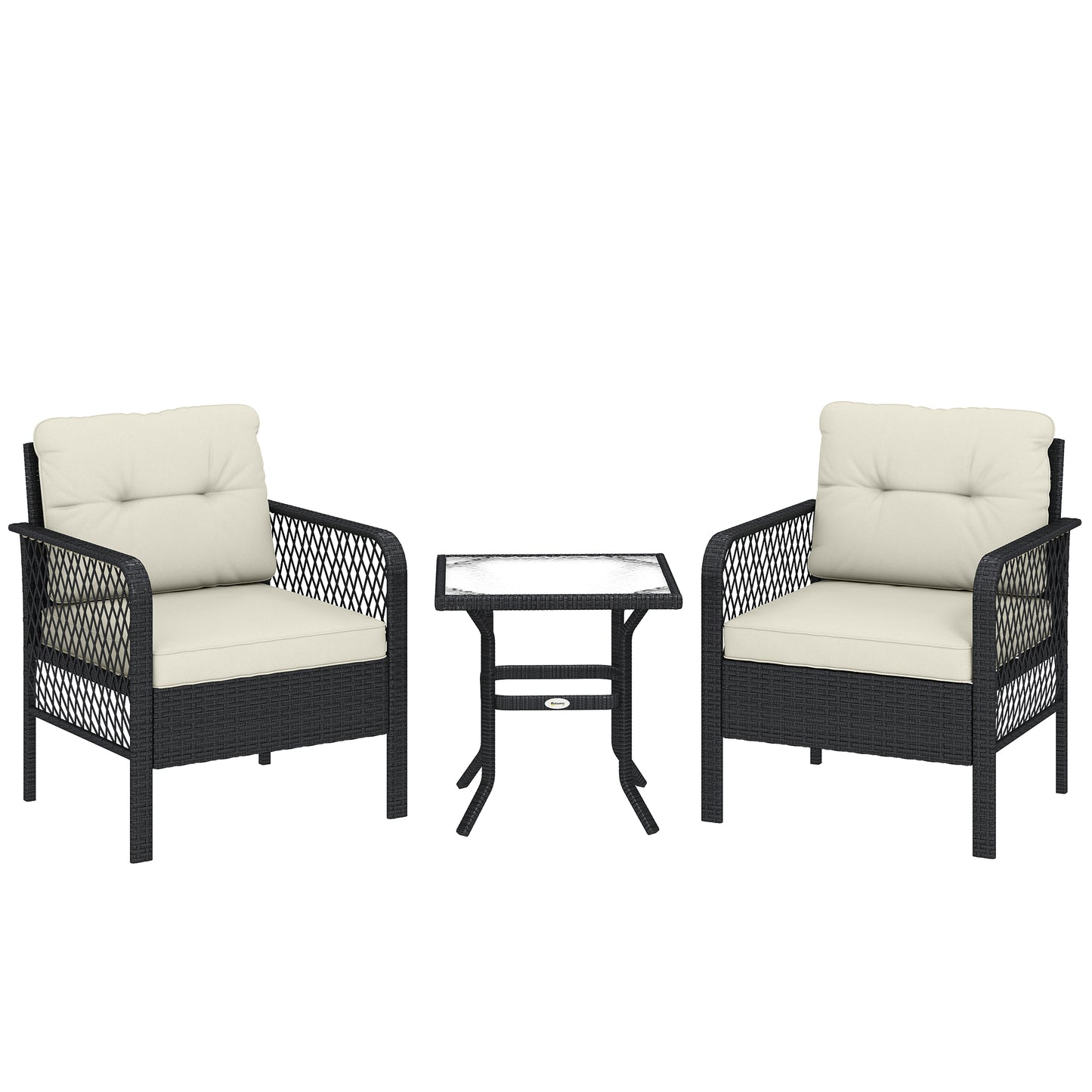 3 Pieces Rattan Bistro Set with Glass Top Coffee Table