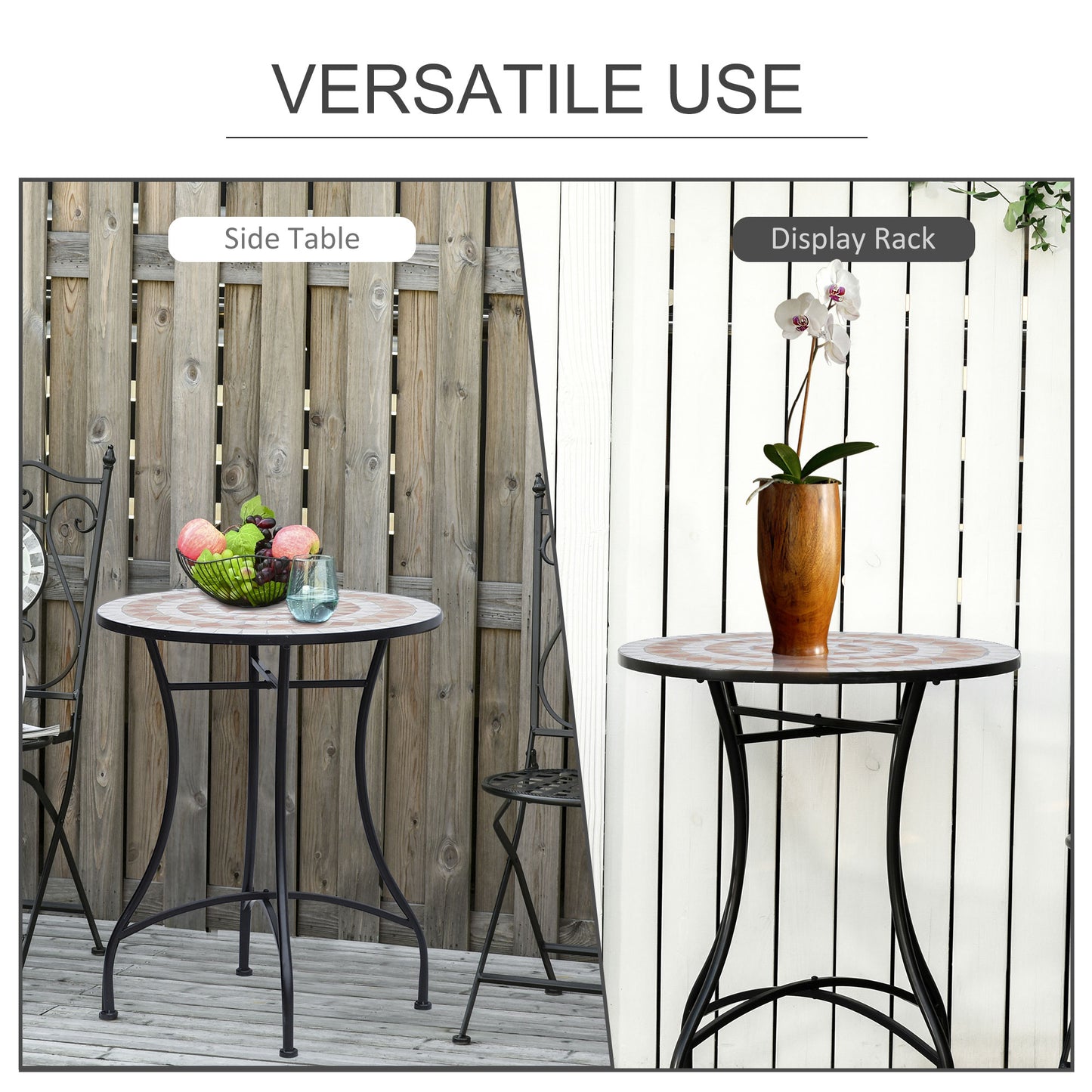 60 cm Mosaic Garden Table, Small Round Outdoor Side Table