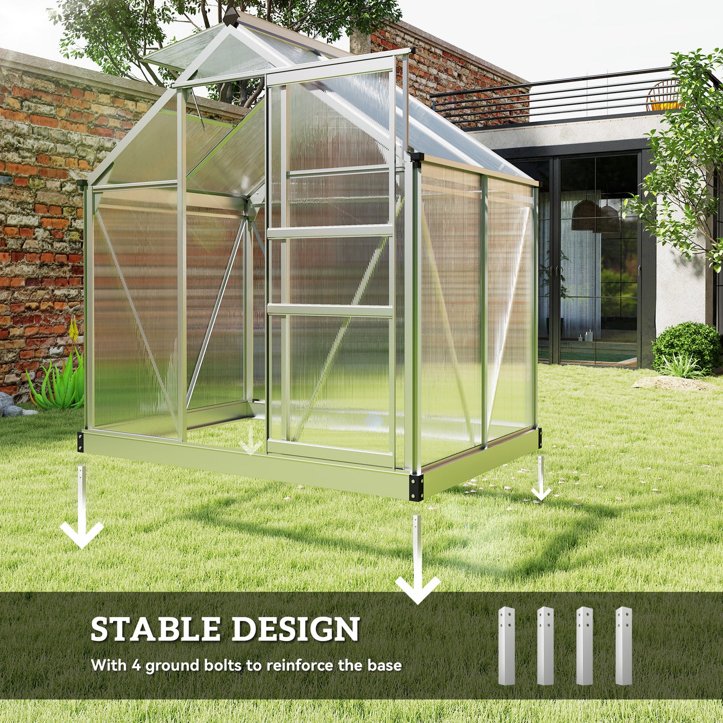 Polycarbonate Greenhouse, Large Walk-In Green House with Slide Door
