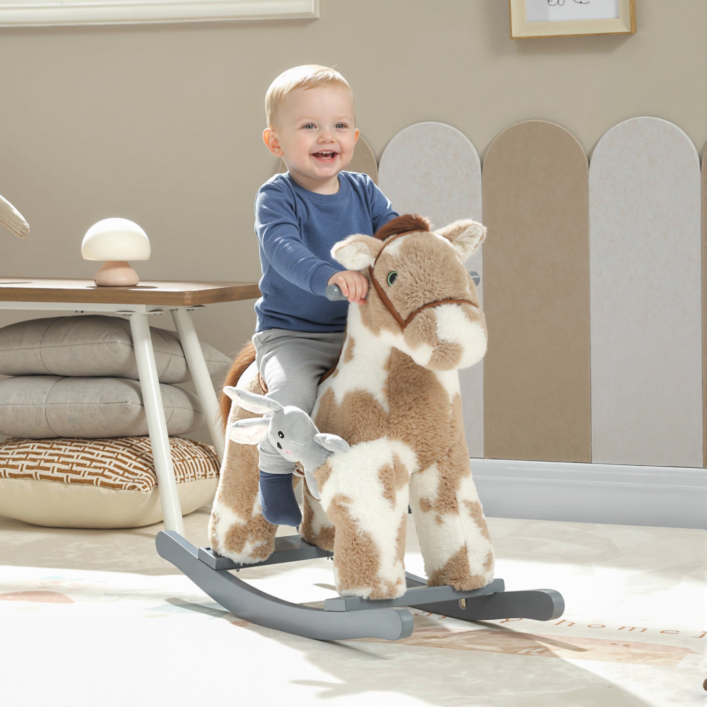 Baby Rocking Horse, Plush Animal Rocker with Realistic Sound and Toy