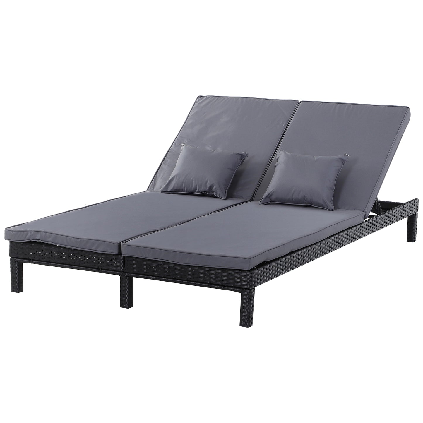 2 Seater Rattan Lounger Adjustable Double Chaise Chair Loveseat w/