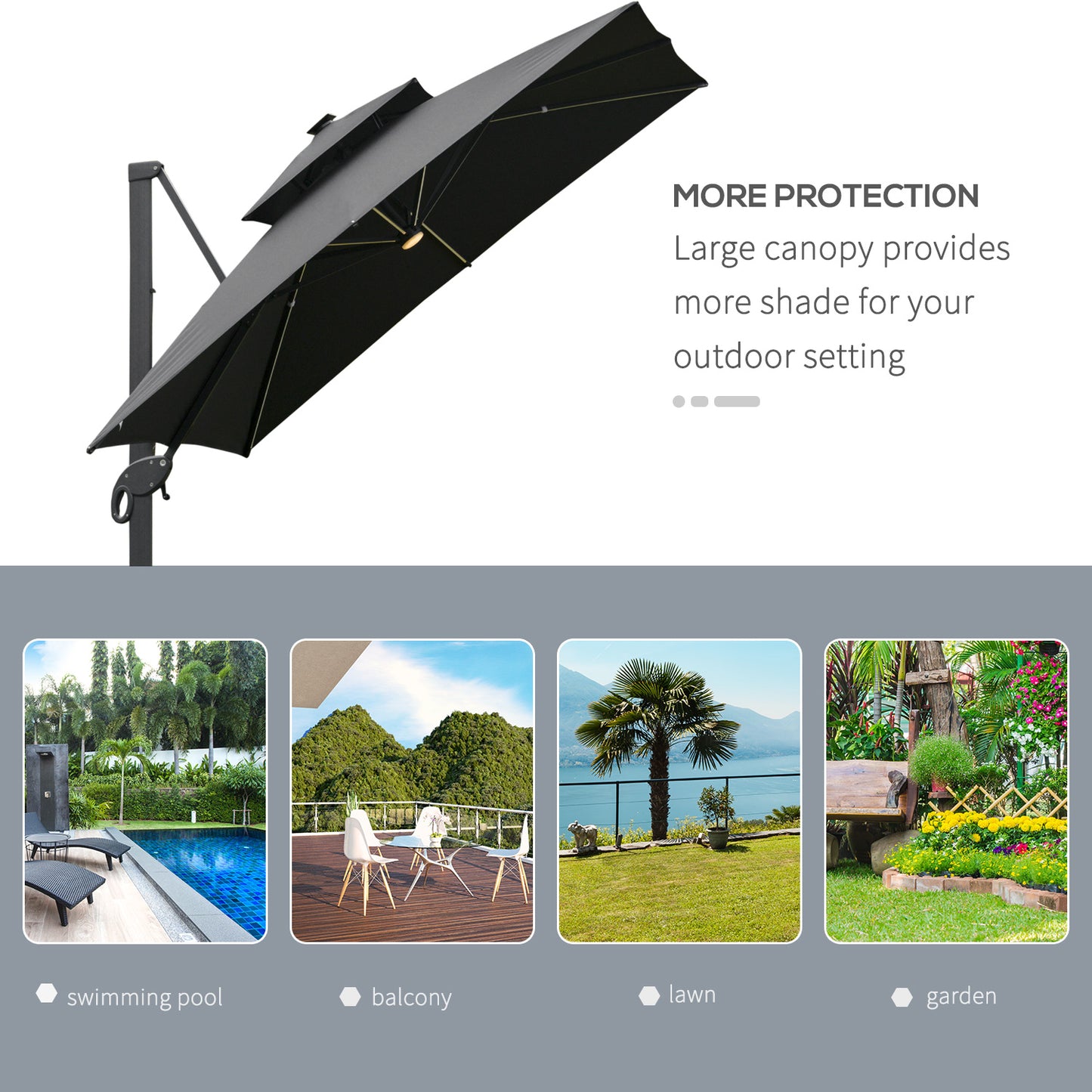 3 x 3(m) Aluminum Sun Square Canopy Top w/ Adjustable Pole Angle