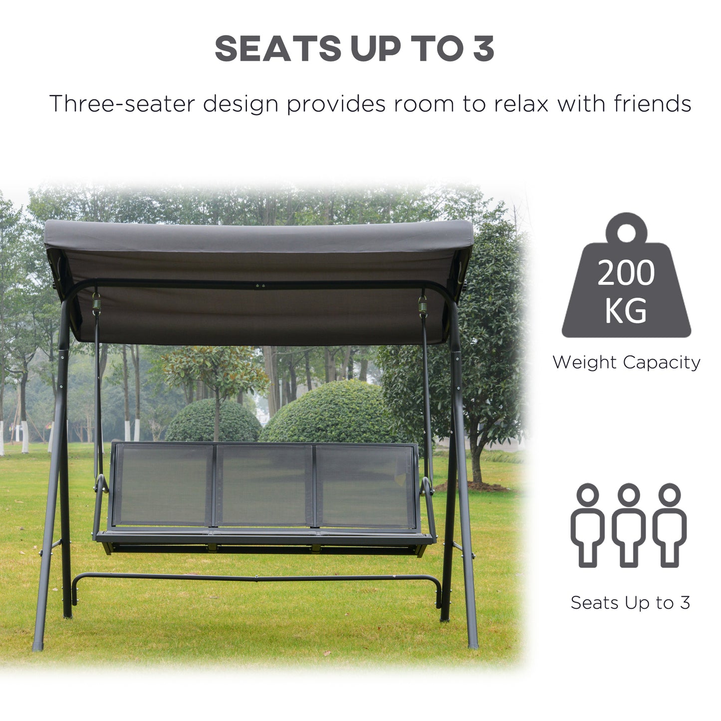 3 Seater Swing Chair, Garden Swing Bench with Canopy