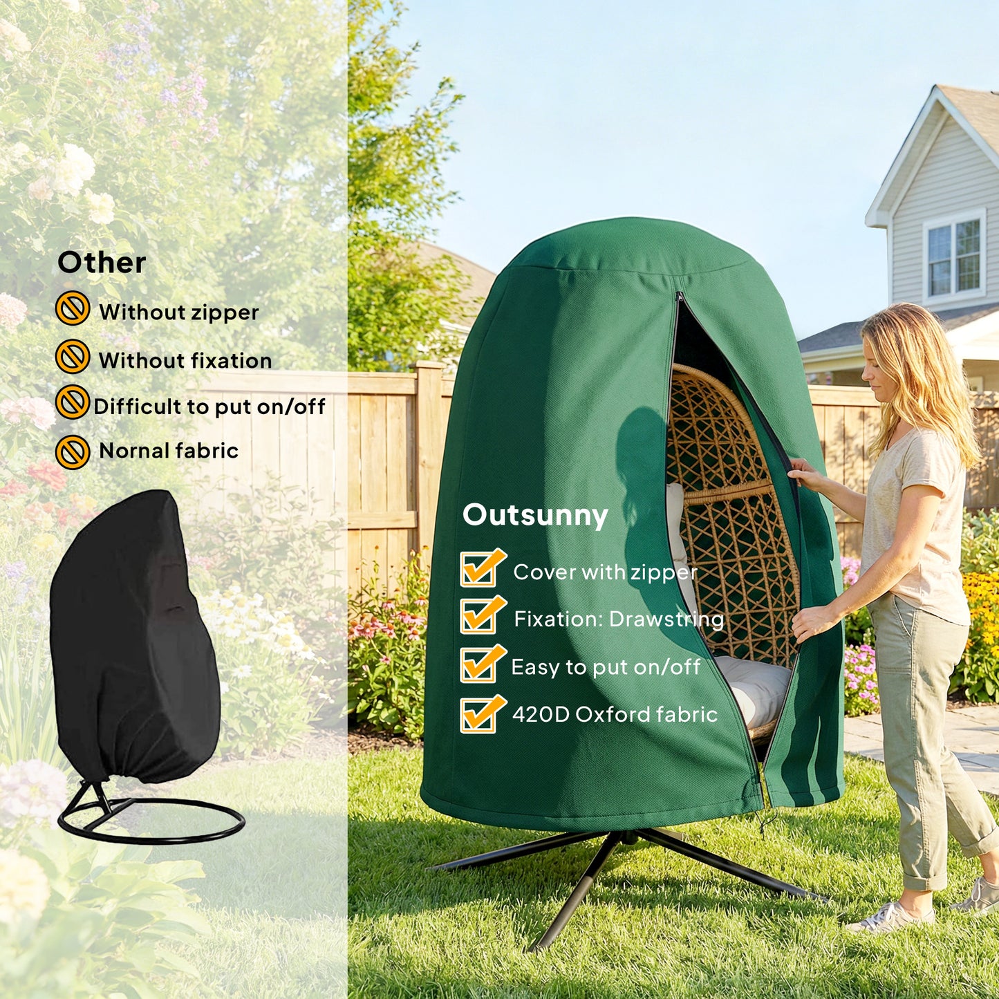 190 x Φ128cm Hanging Egg Chair Furniture Cover