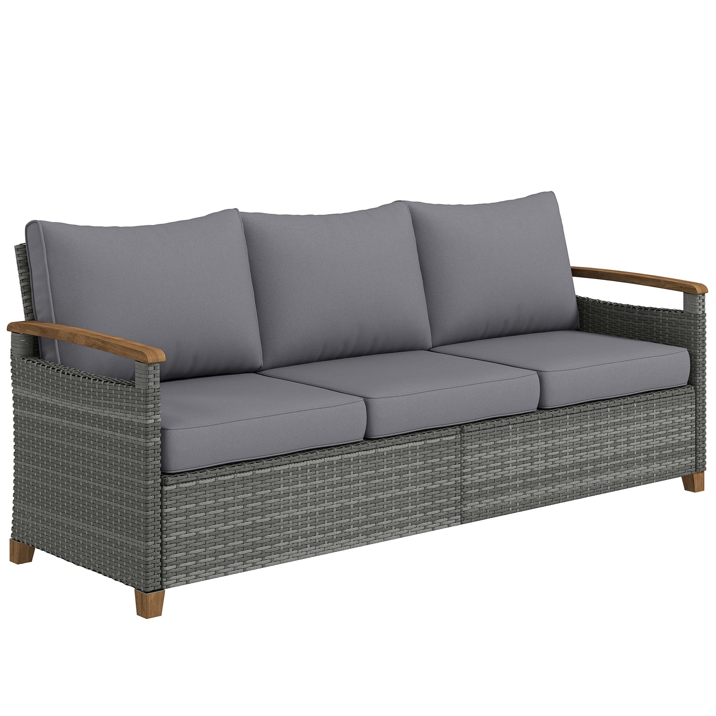 3 Seater Rattan Garden Sofa, PE Wicker Outdoor Sofa Wide Deep Seat