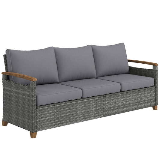 3 Seater Rattan Garden Sofa, PE Wicker Outdoor Sofa Wide Deep Seat