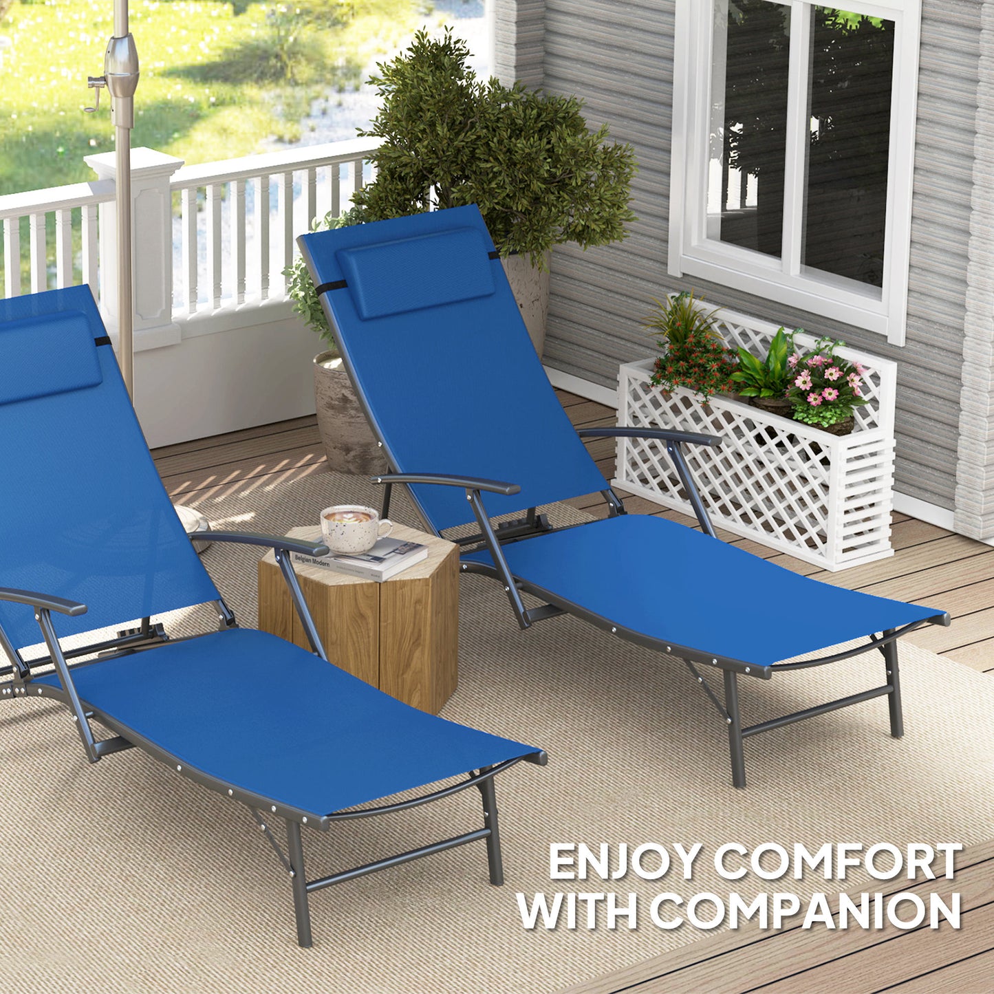 Set of Two Adjustable Back Sun Loungers