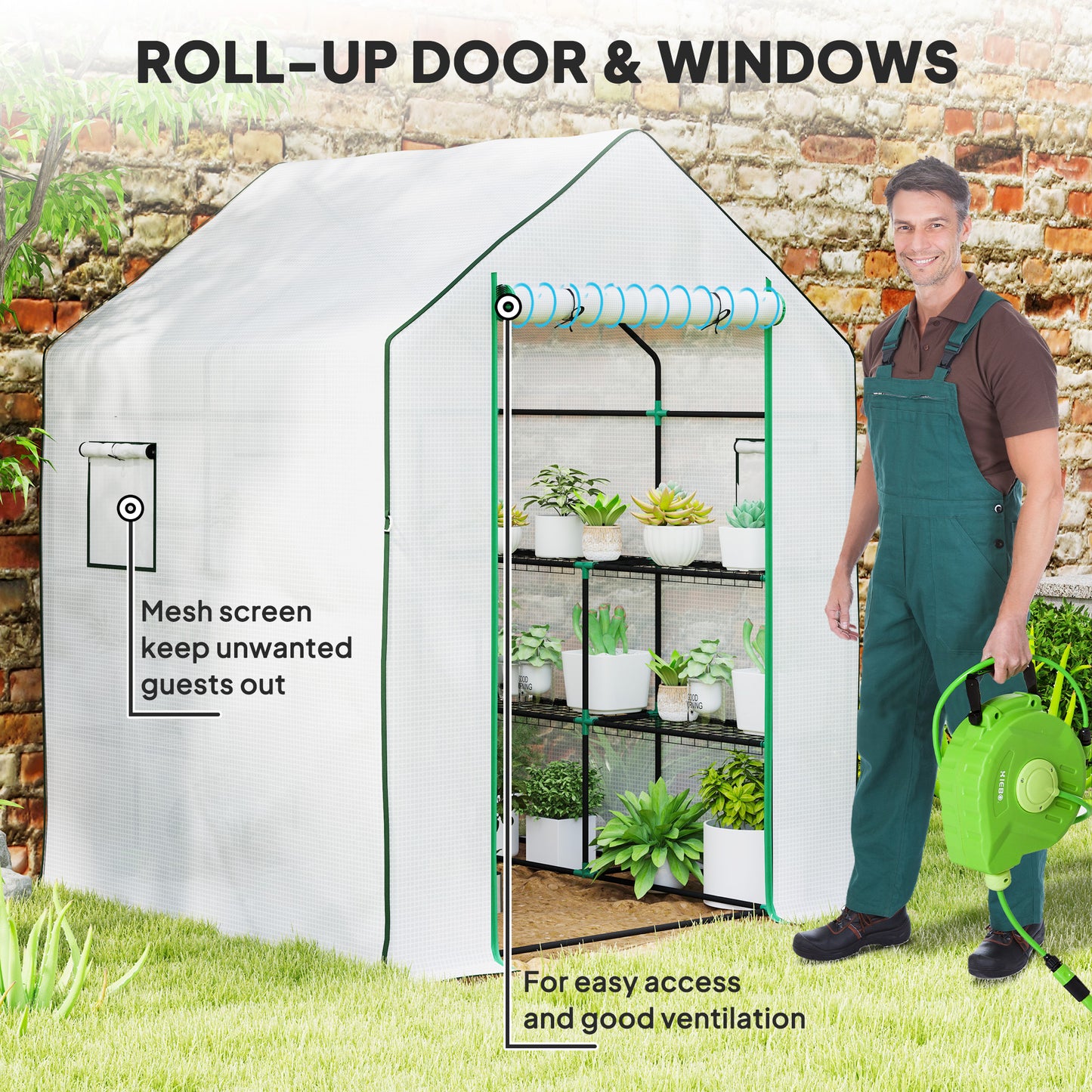 143 x 140cm Walk-In Greenhouse, with Accessories