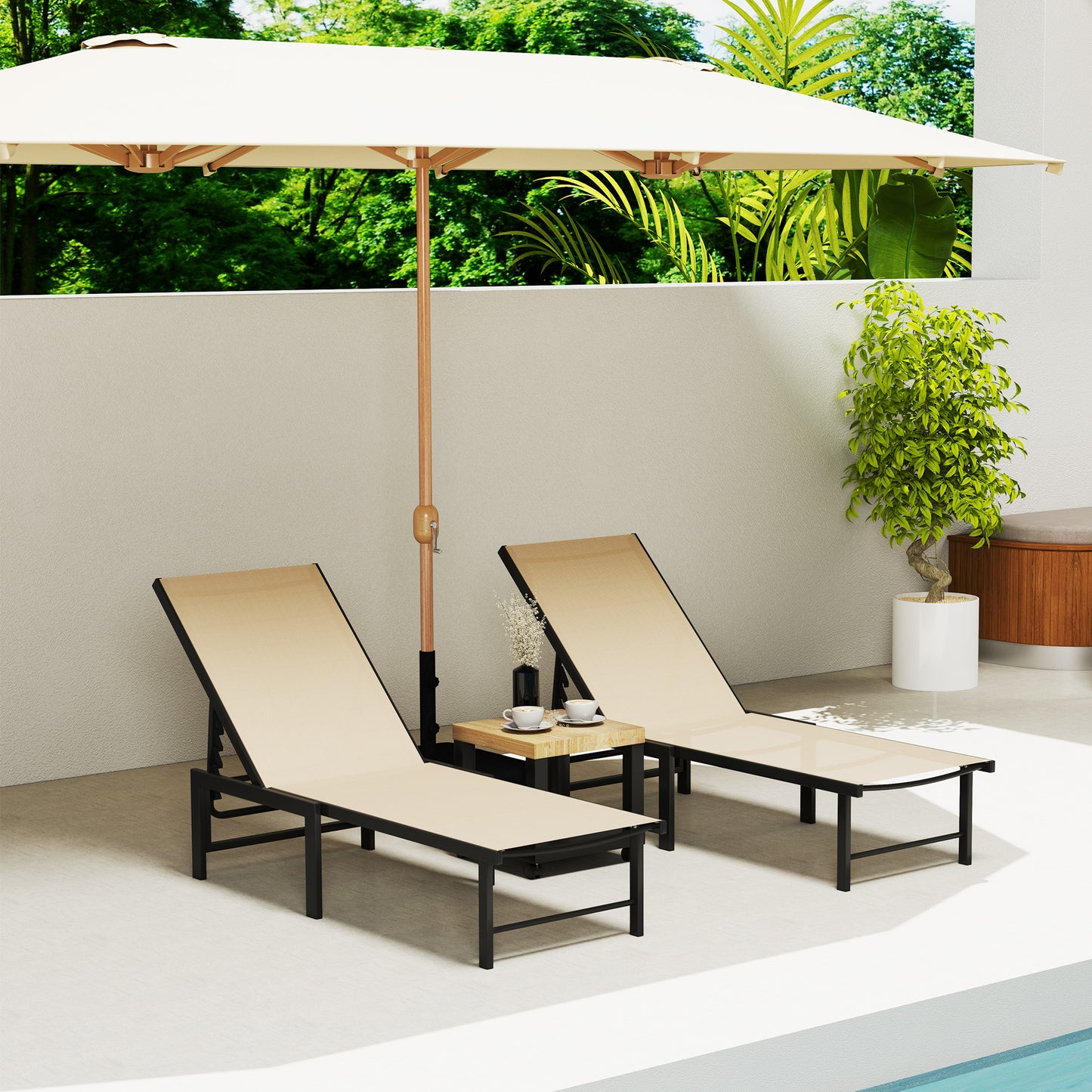 Set of Two Reclining Sun Loungers