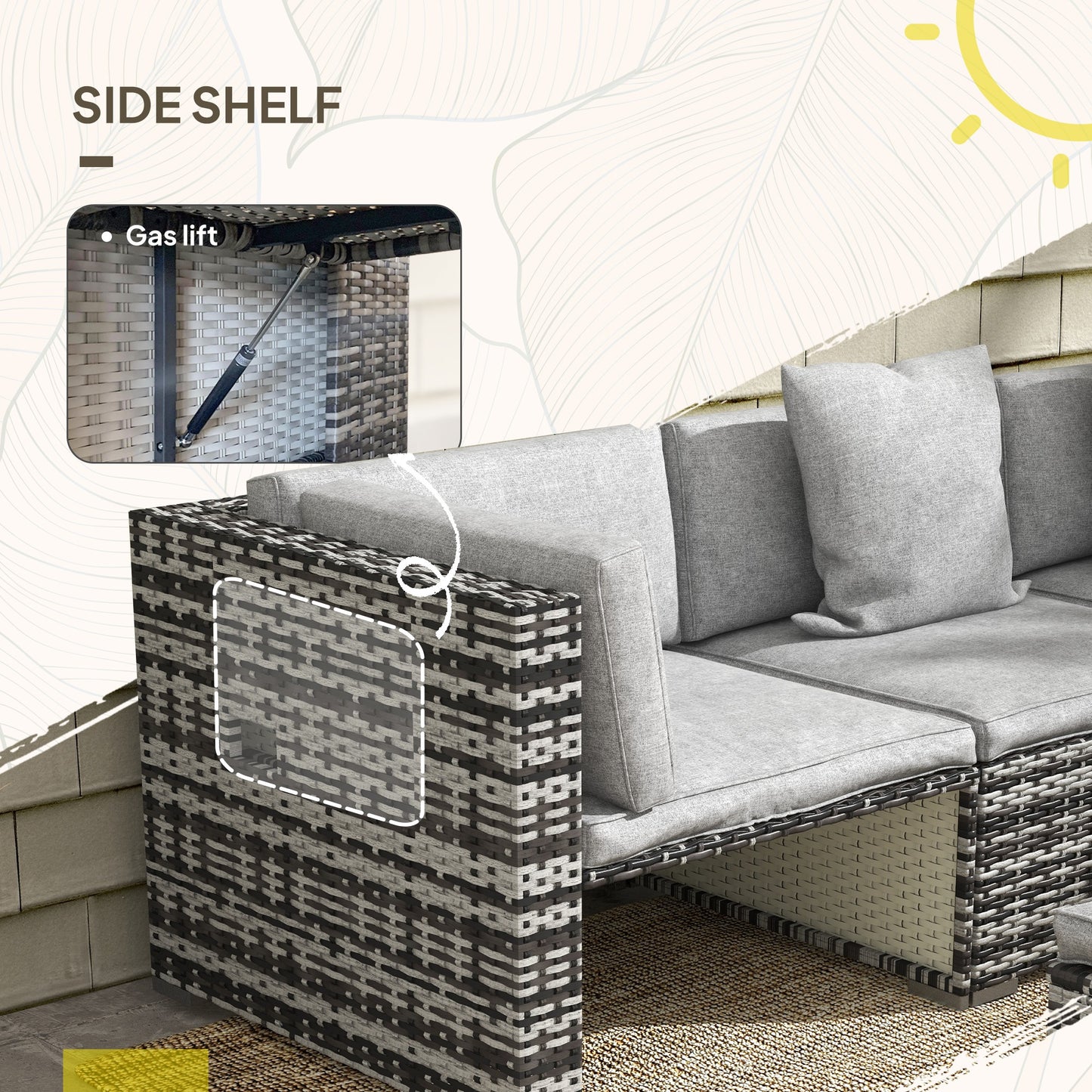 Seven-Piece Rattan Patio Furniture Set, with Cushions