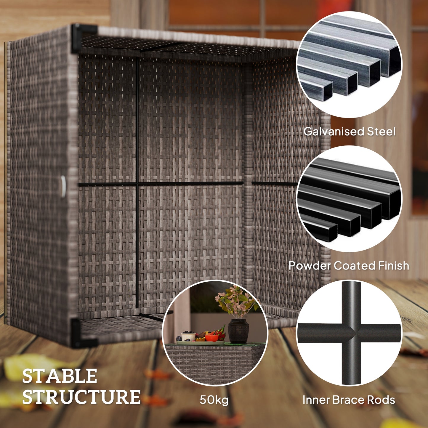62 x 62cm Glass-Top Rattan Side Table