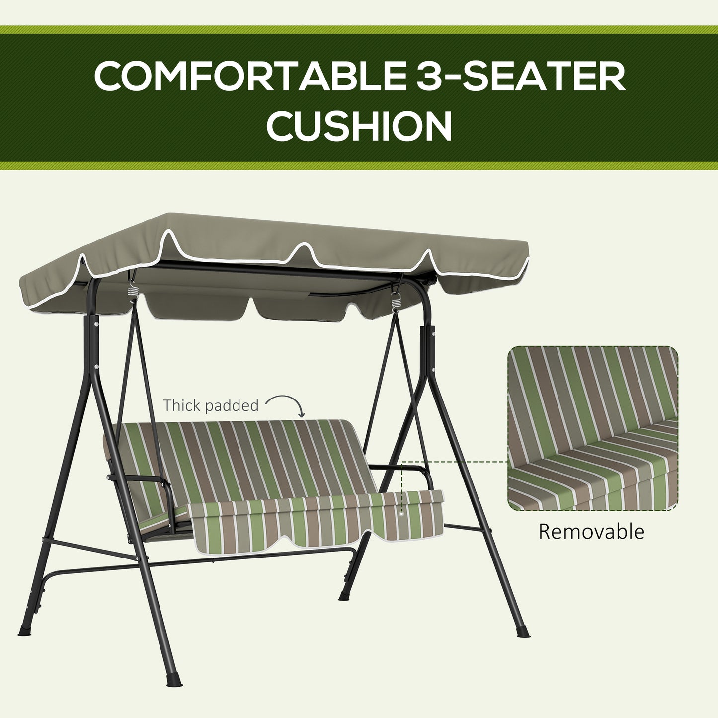 Three-Seater Garden Swing Chair, with Adjustable Canopy