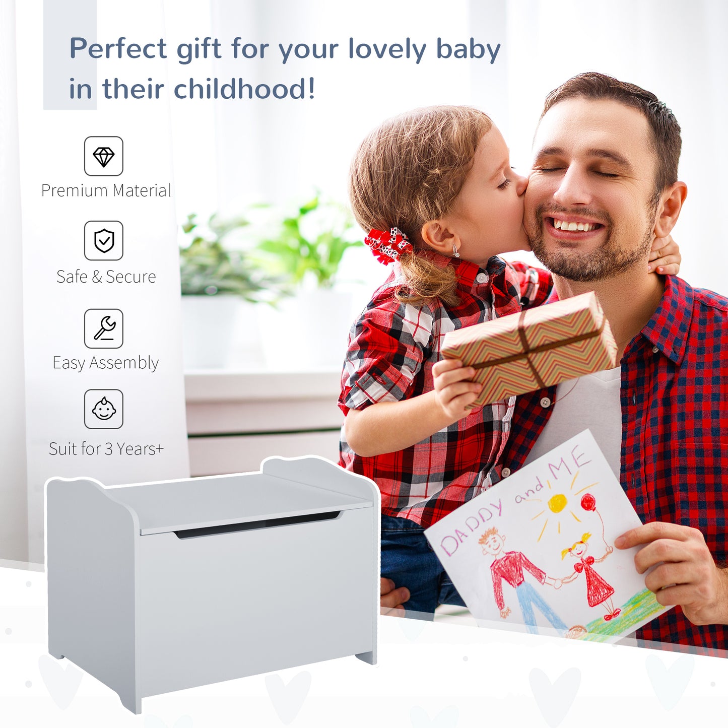 Wooden Kids Toy Box Children Storage Organizer Chest Safety Hinge