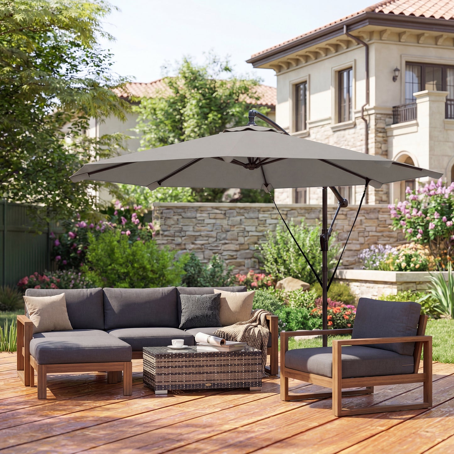 3 m Cantilever Parasol with Protective Cover and Wind Ropes