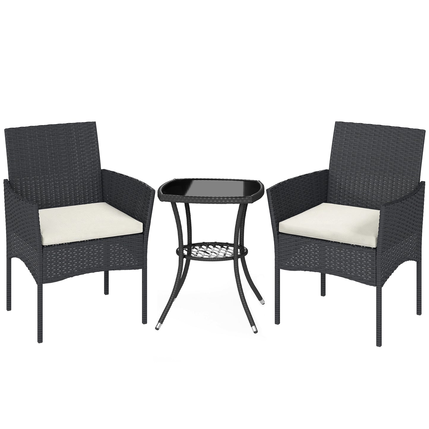3 Piece Rattan Bistro Set, PE Wicker Garden Furniture Conversation