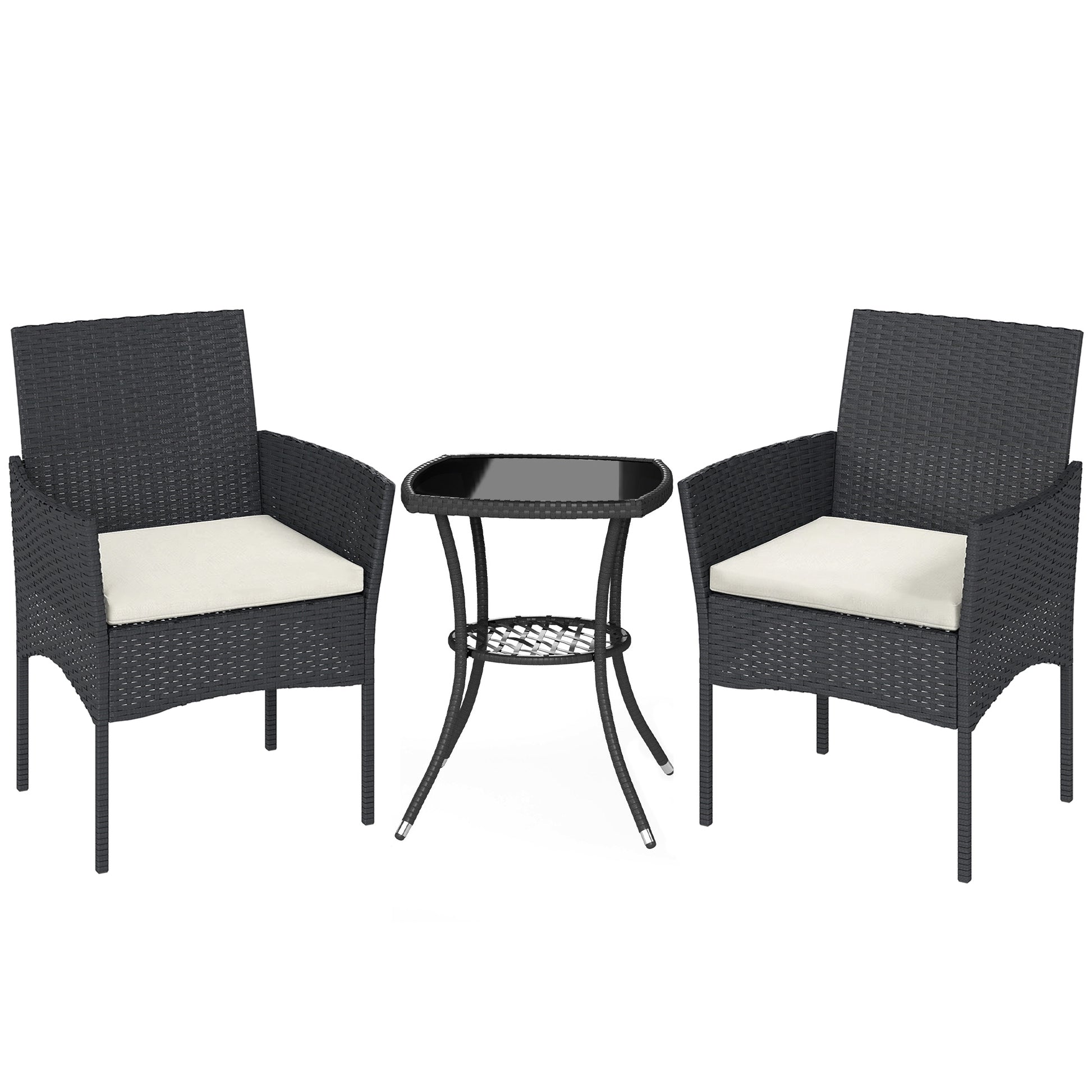 3 Piece Rattan Bistro Set, PE Wicker Garden Furniture Conversation