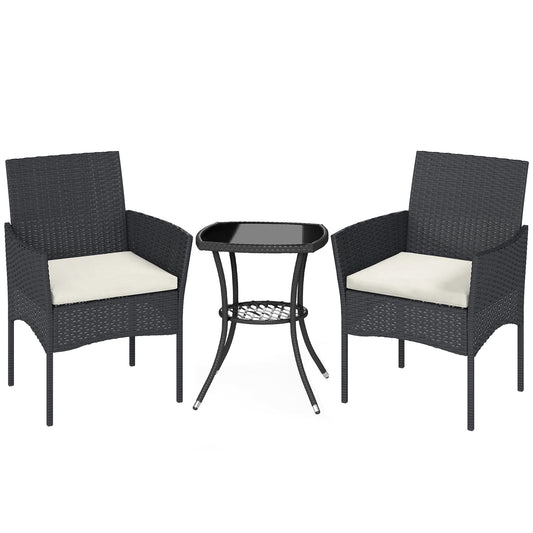 3 Piece Rattan Bistro Set, PE Wicker Garden Furniture Conversation