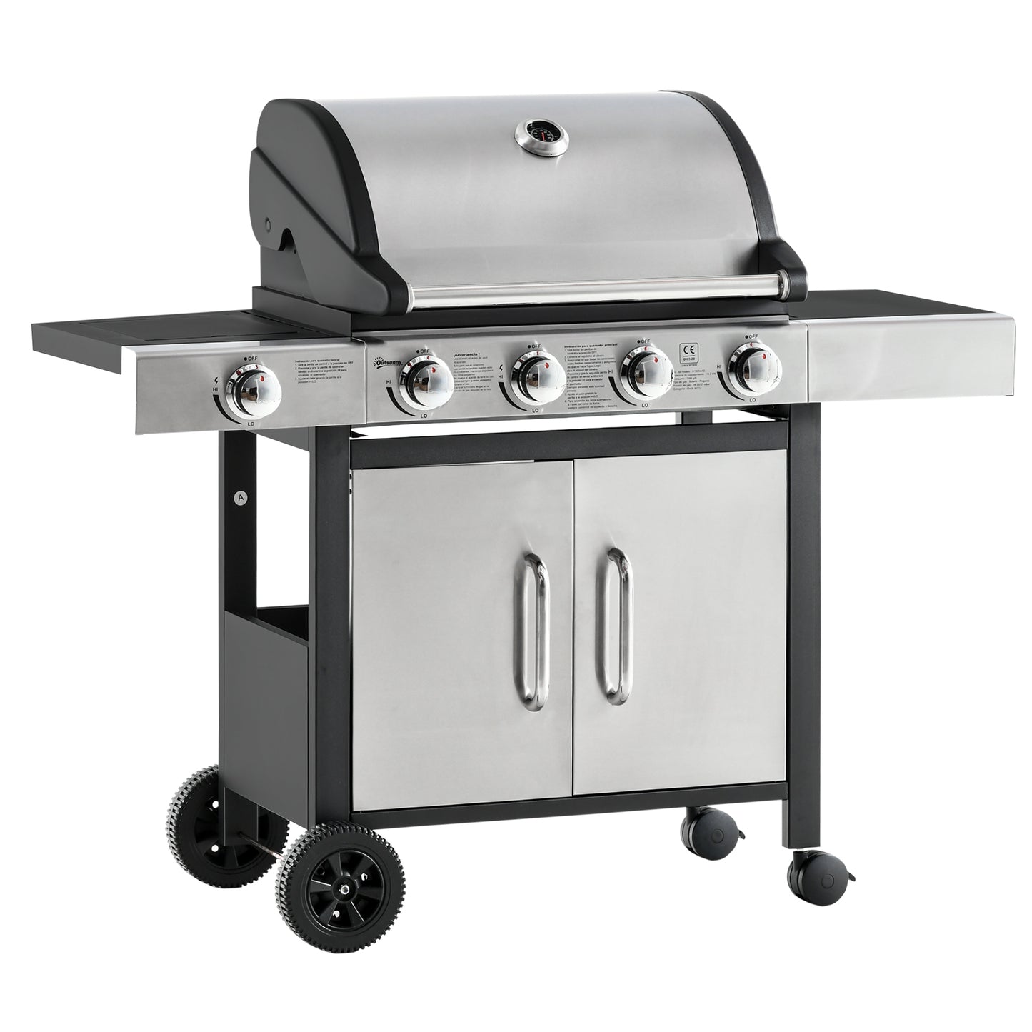 Gas Barbecue Grill 4+1 Burner Garden Smoker BBQ Trolley w/ Side