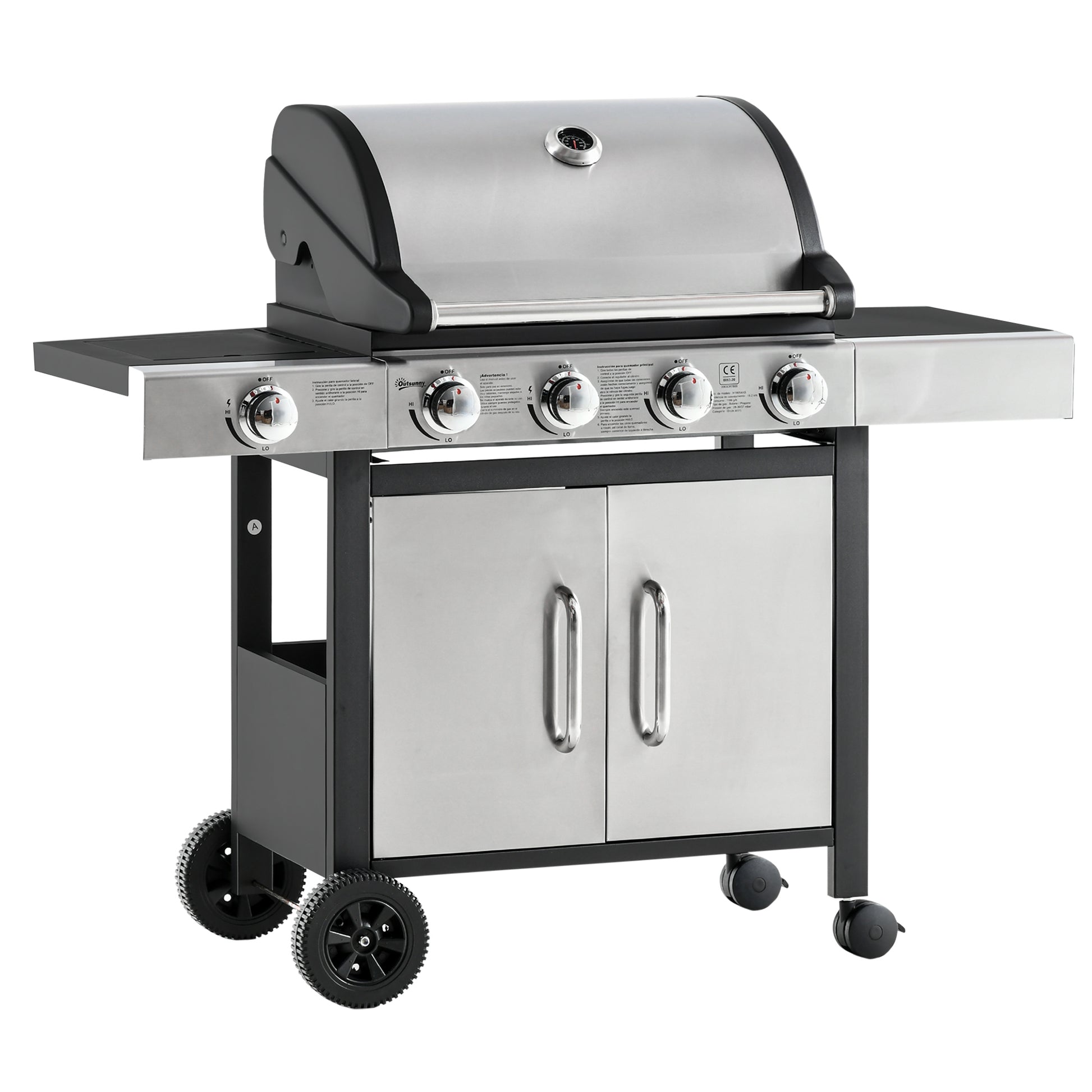 Gas Barbecue Grill 4+1 Burner Garden Smoker BBQ Trolley w/ Side